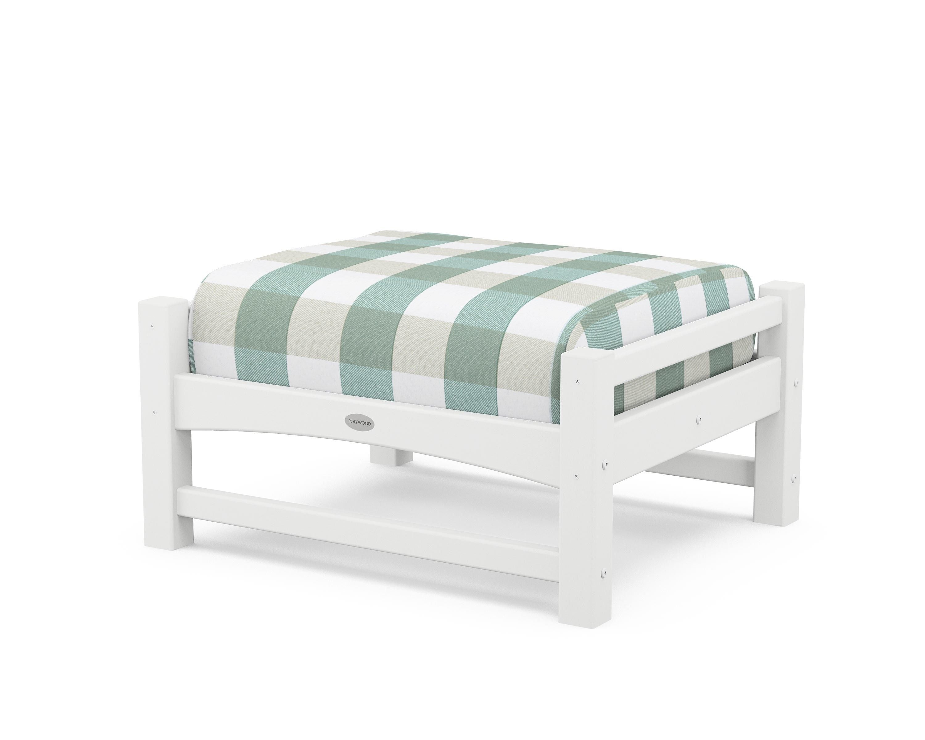 POLYWOOD® Club Ottoman in White / Buffalo Plaid Glacier Spa