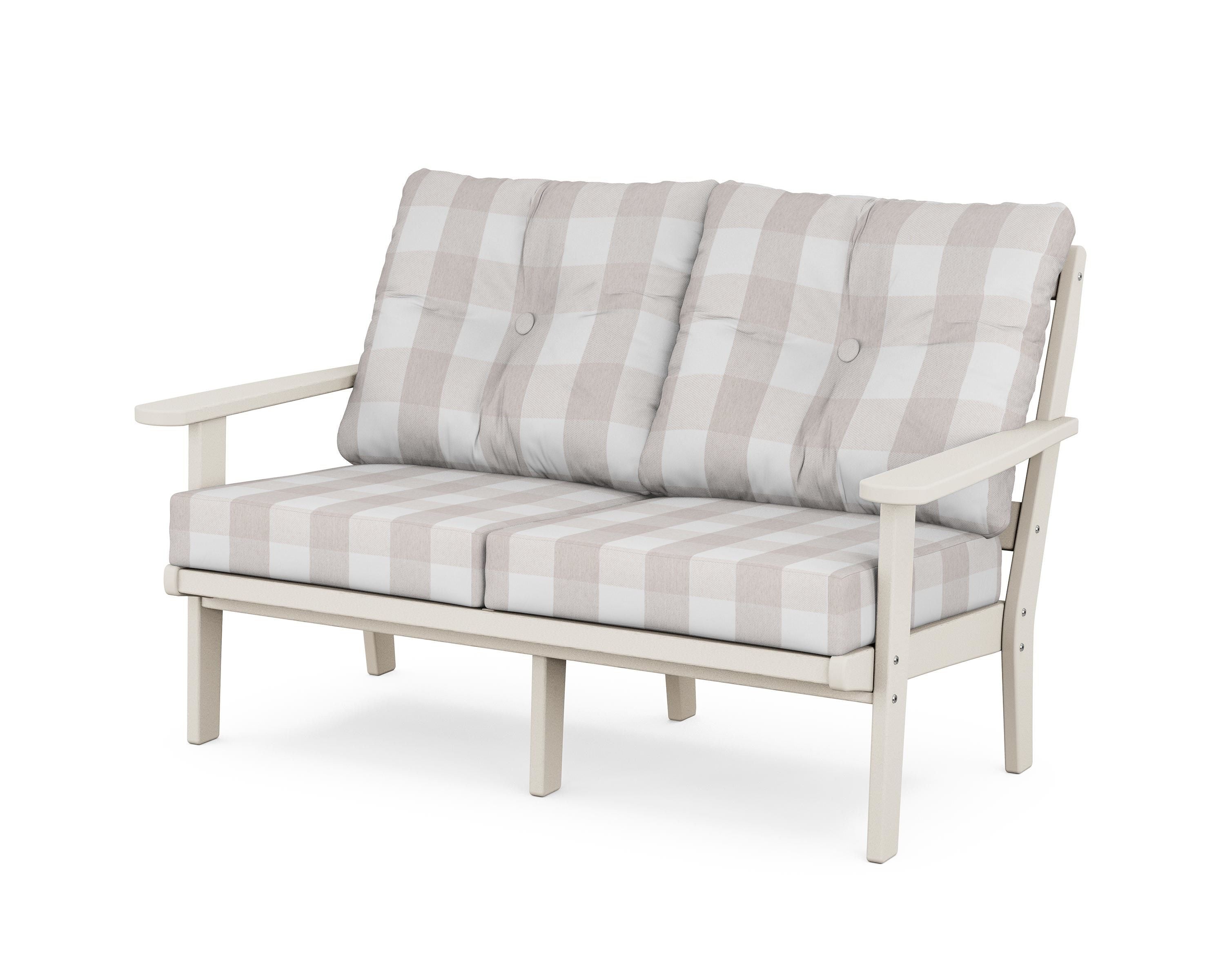 POLYWOOD® Mission Deep Seating Loveseat in Sand / Buffalo Plaid Dune Burlap