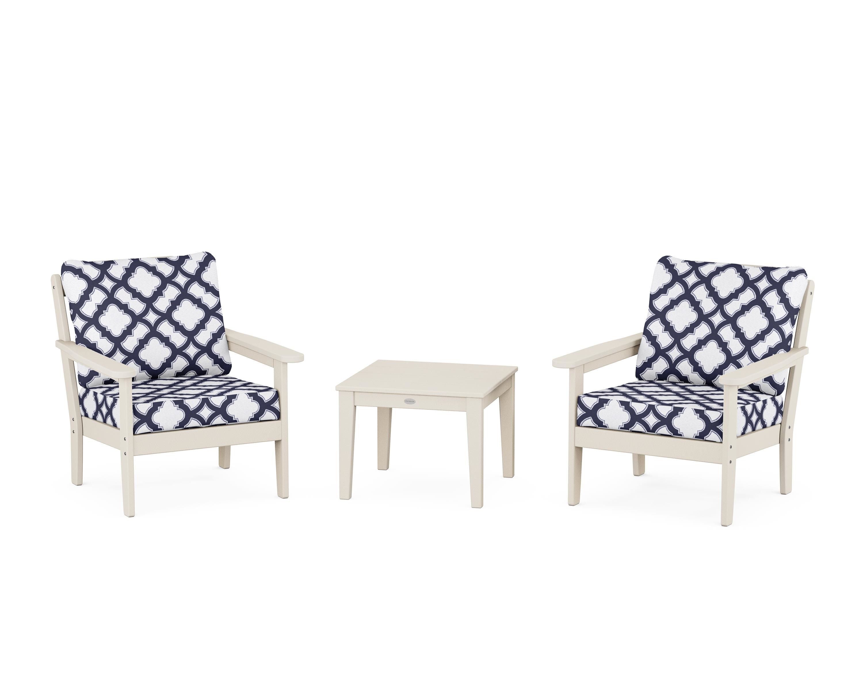 Country Living Cottage 3-Piece Deep Seating Set in Sand / Trellis Navy