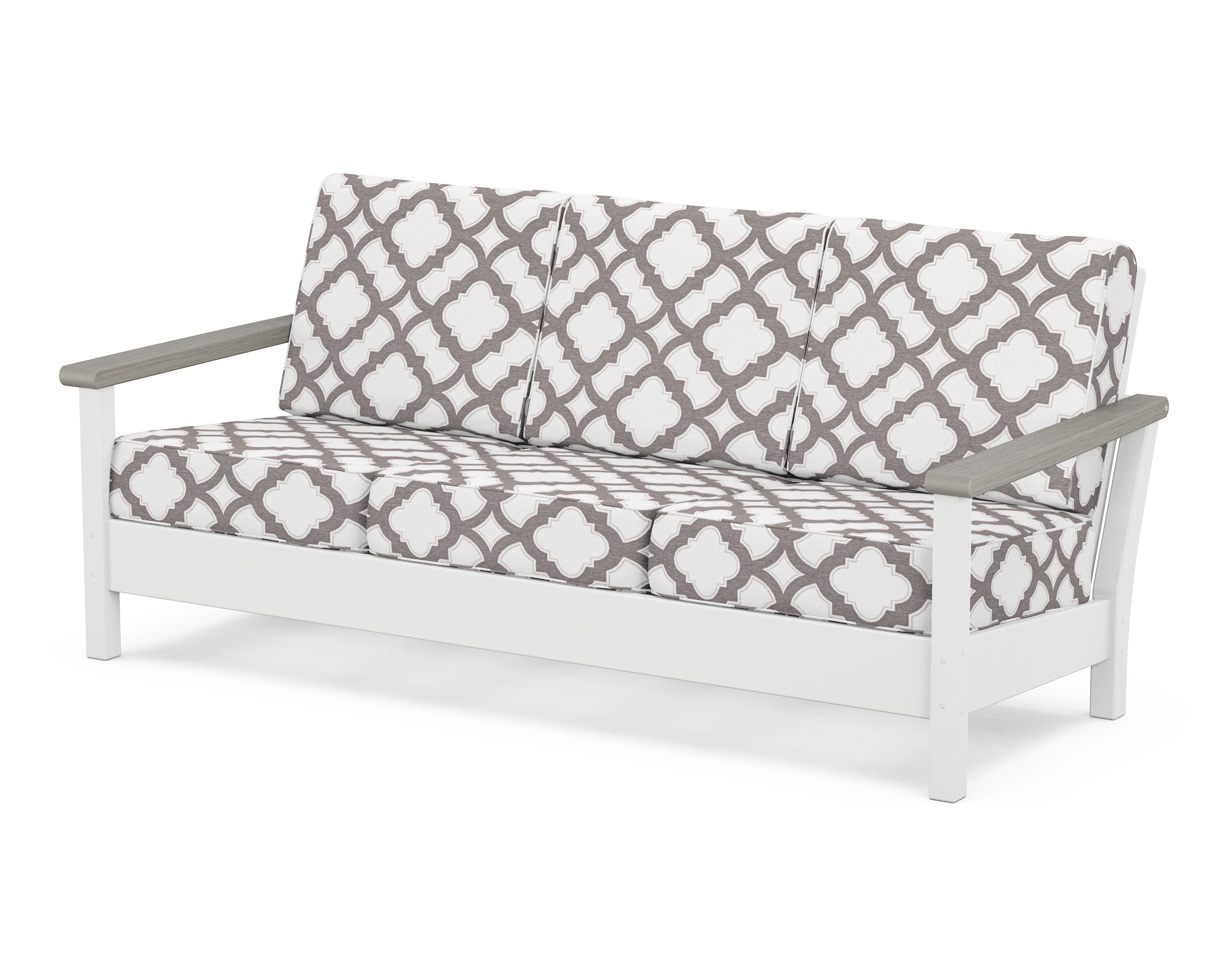 POLYWOOD® Harbour Deep Seating Sofa in White / Driftwood / Trellis Grey Mist