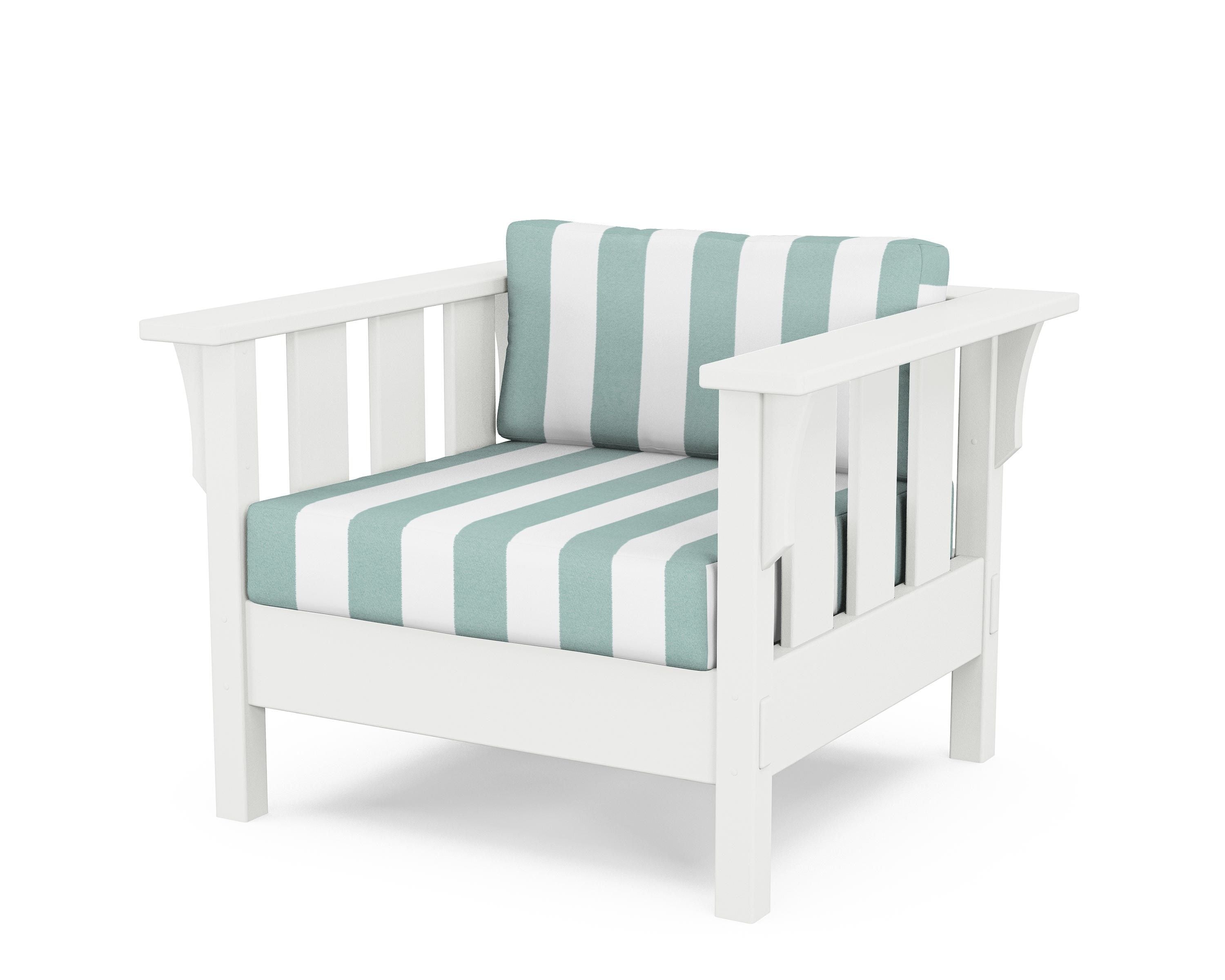 Martha Stewart by POLYWOOD® Acadia Deep Seating Chair in White / Cabana Stripe Glacier Spa