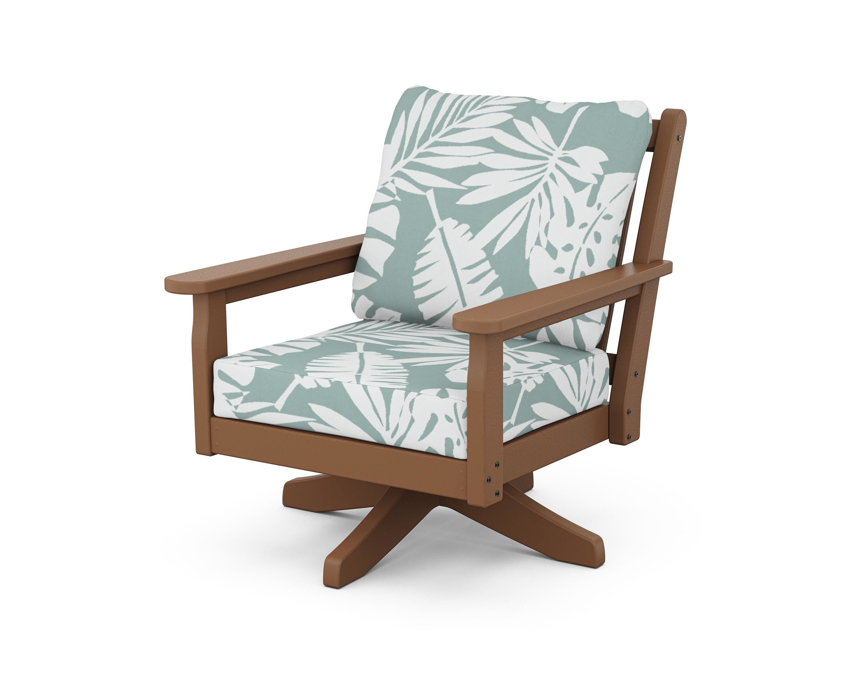 POLYWOOD® Chippendale Deep Seating Swivel Chair in Teak / Leaf Glacier Spa