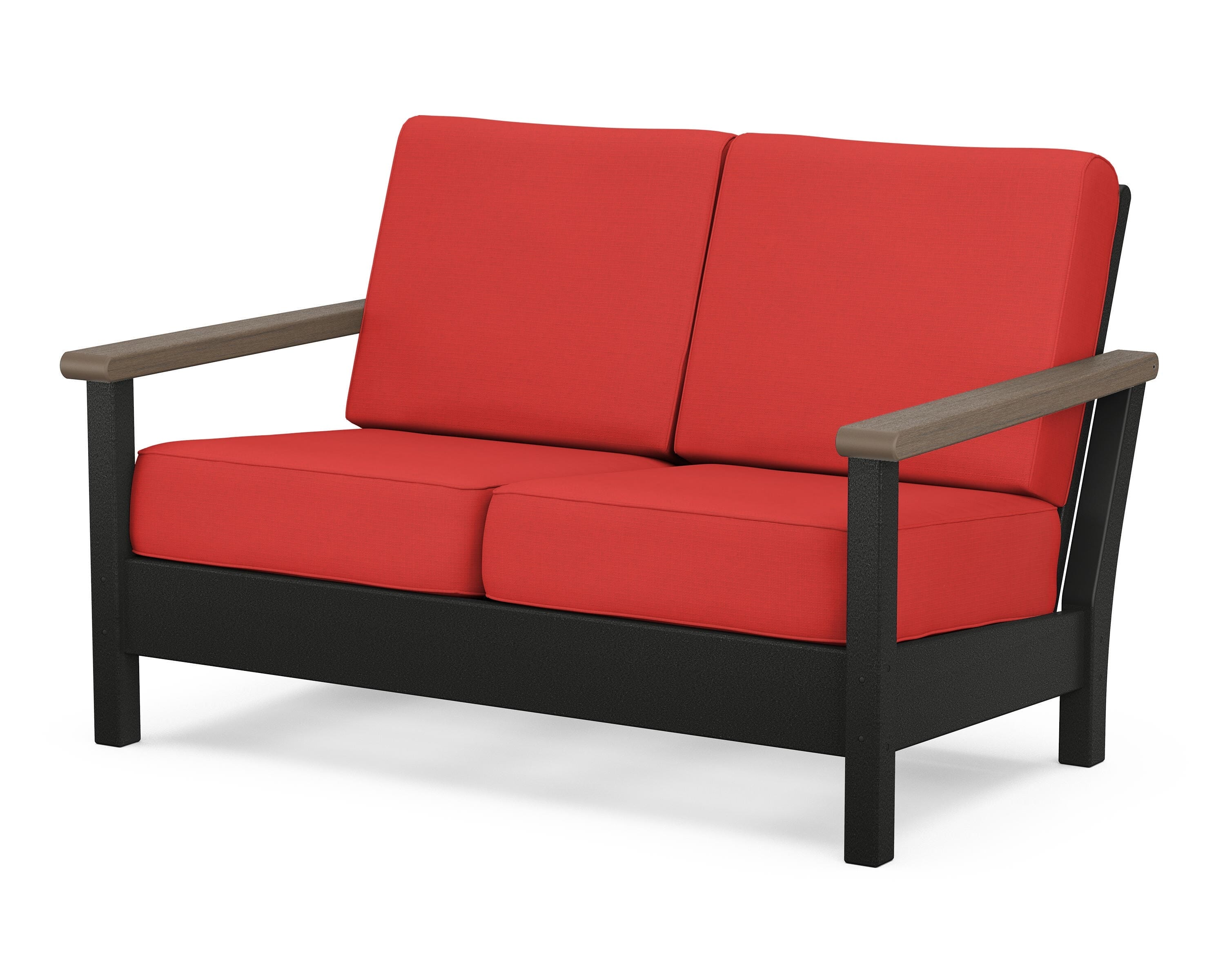 POLYWOOD® Harbour Deep Seating Loveseat in Black / Kona / Crimson Linen