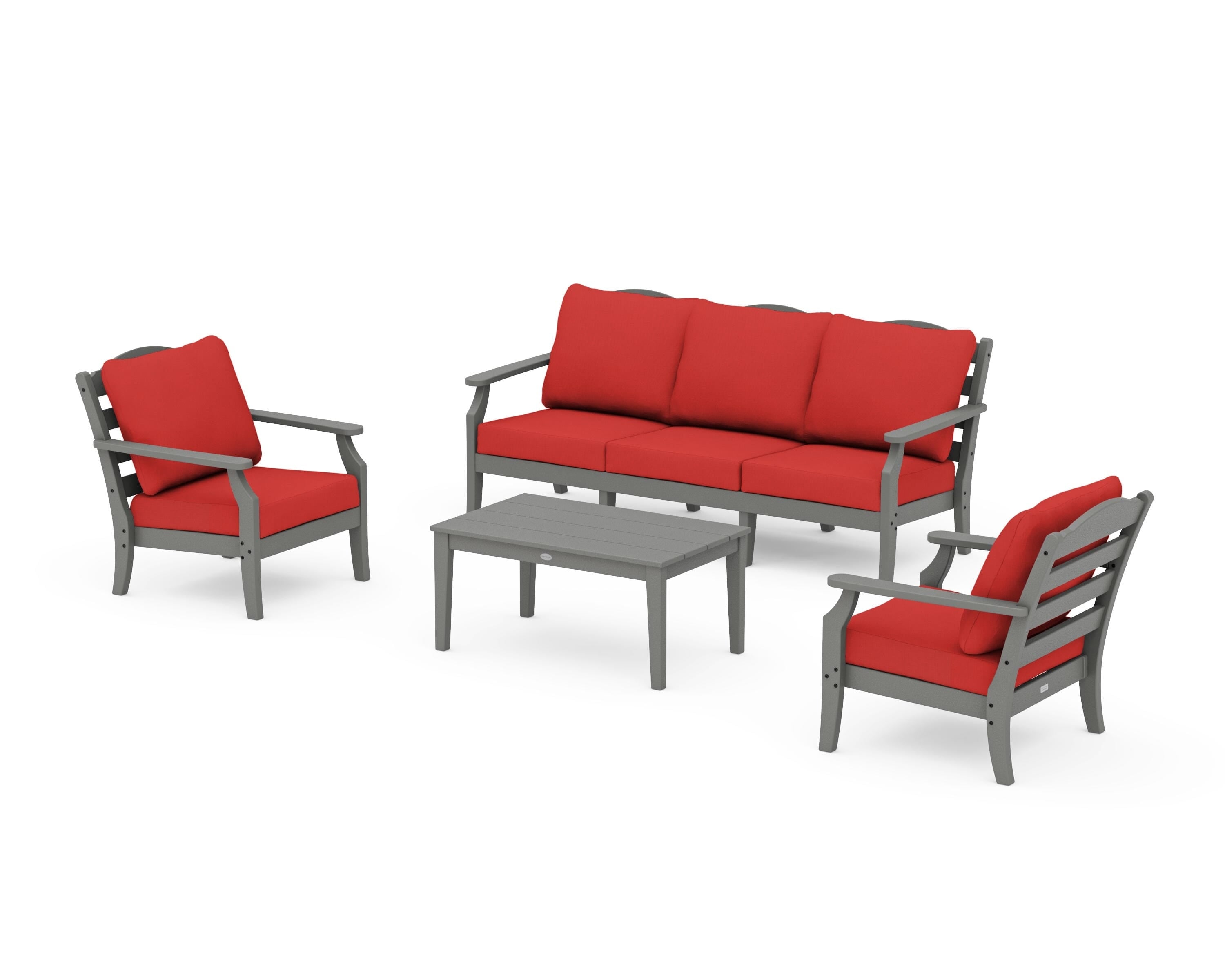Draper James™ by POLYWOOD® Savannah 4-Piece Deep Seating Set with Sofa in Slate Grey / Crimson Linen