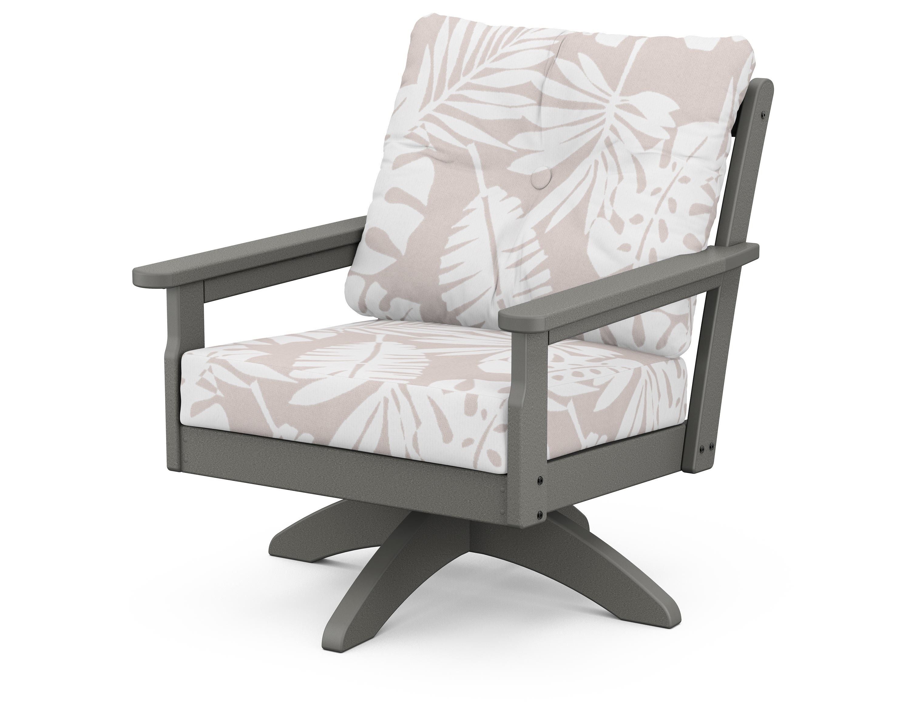POLYWOOD® Vineyard Deep Seating Swivel Chair in Slate Grey / Leaf Dune Burlap