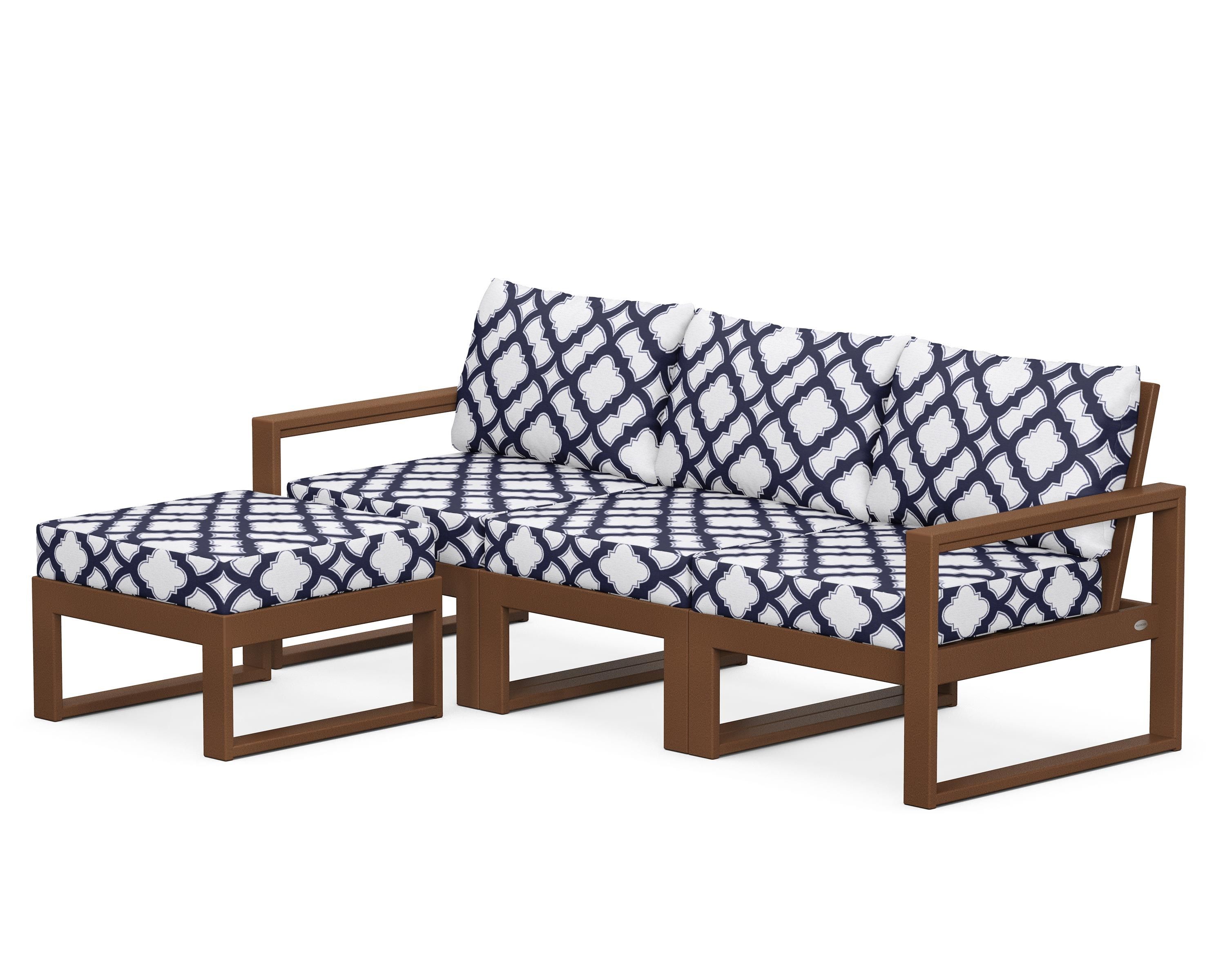 POLYWOOD® EDGE 4-Piece Modular Deep Seating Set with Ottoman in Teak / Trellis Navy