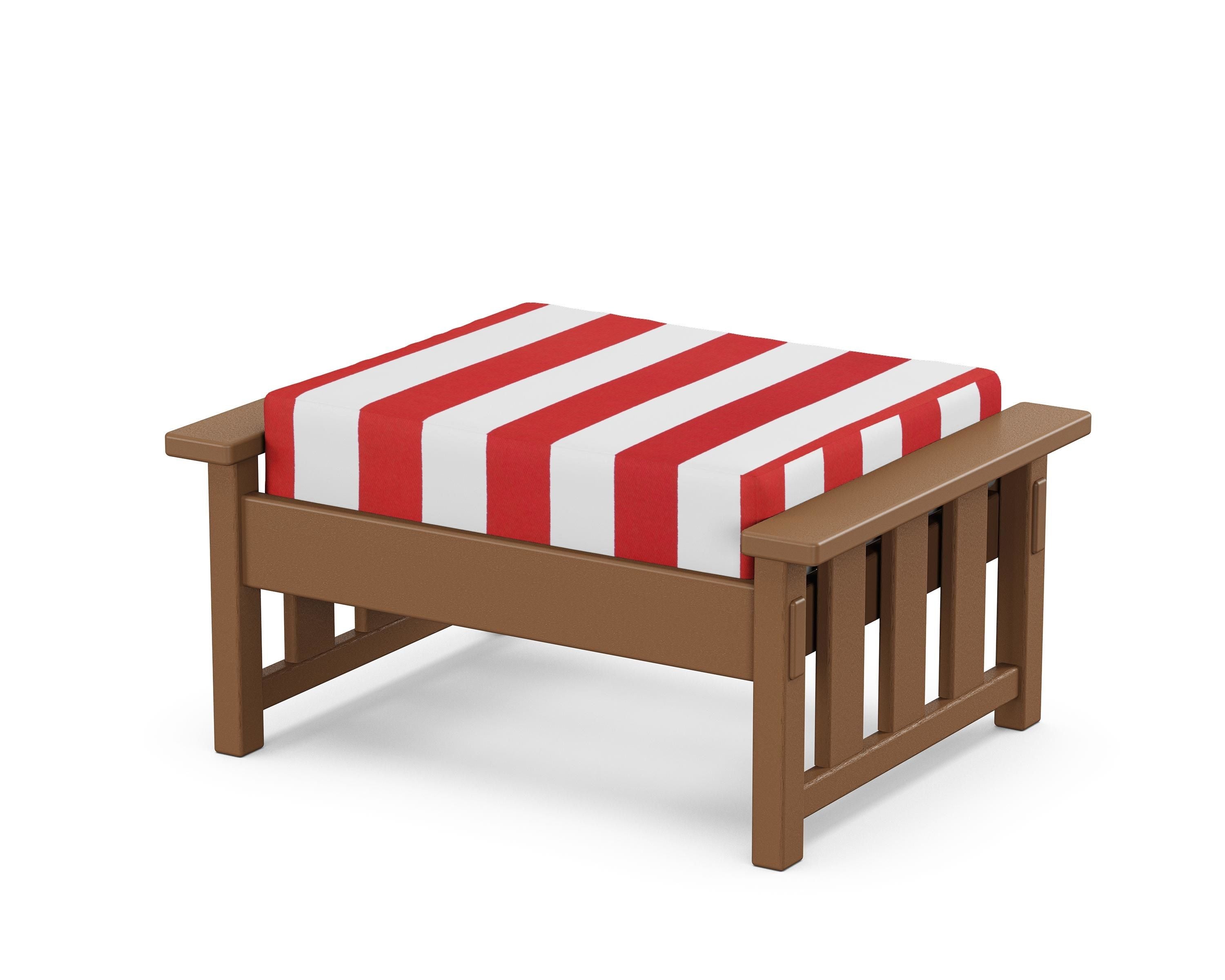 Martha Stewart by POLYWOOD® Acadia Deep Seating Ottoman in Teak / Cabana Stripe Crimson