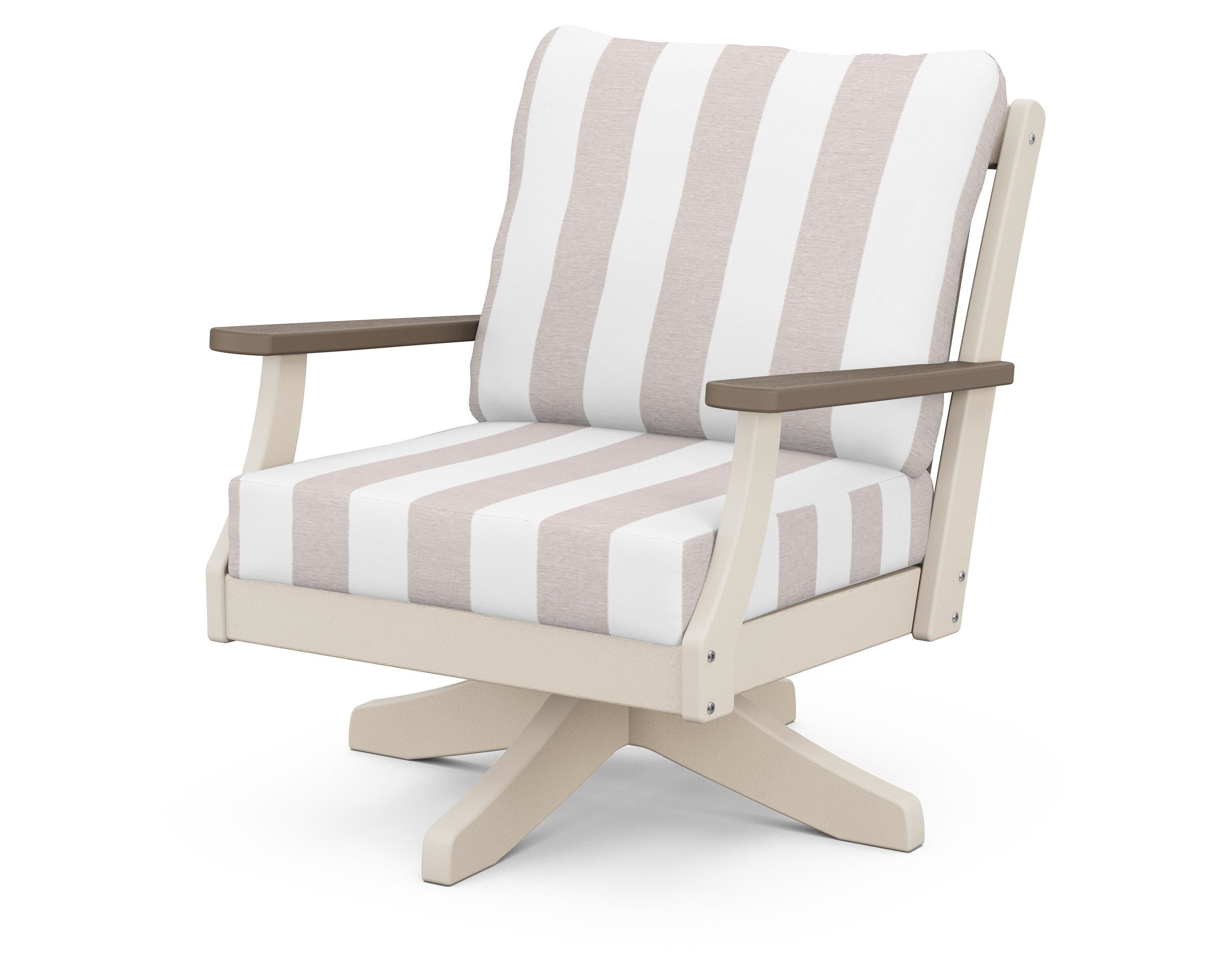 POLYWOOD® Braxton Deep Seating Swivel Chair in Sand / Kona / Cabana Stripe Dune Burlap