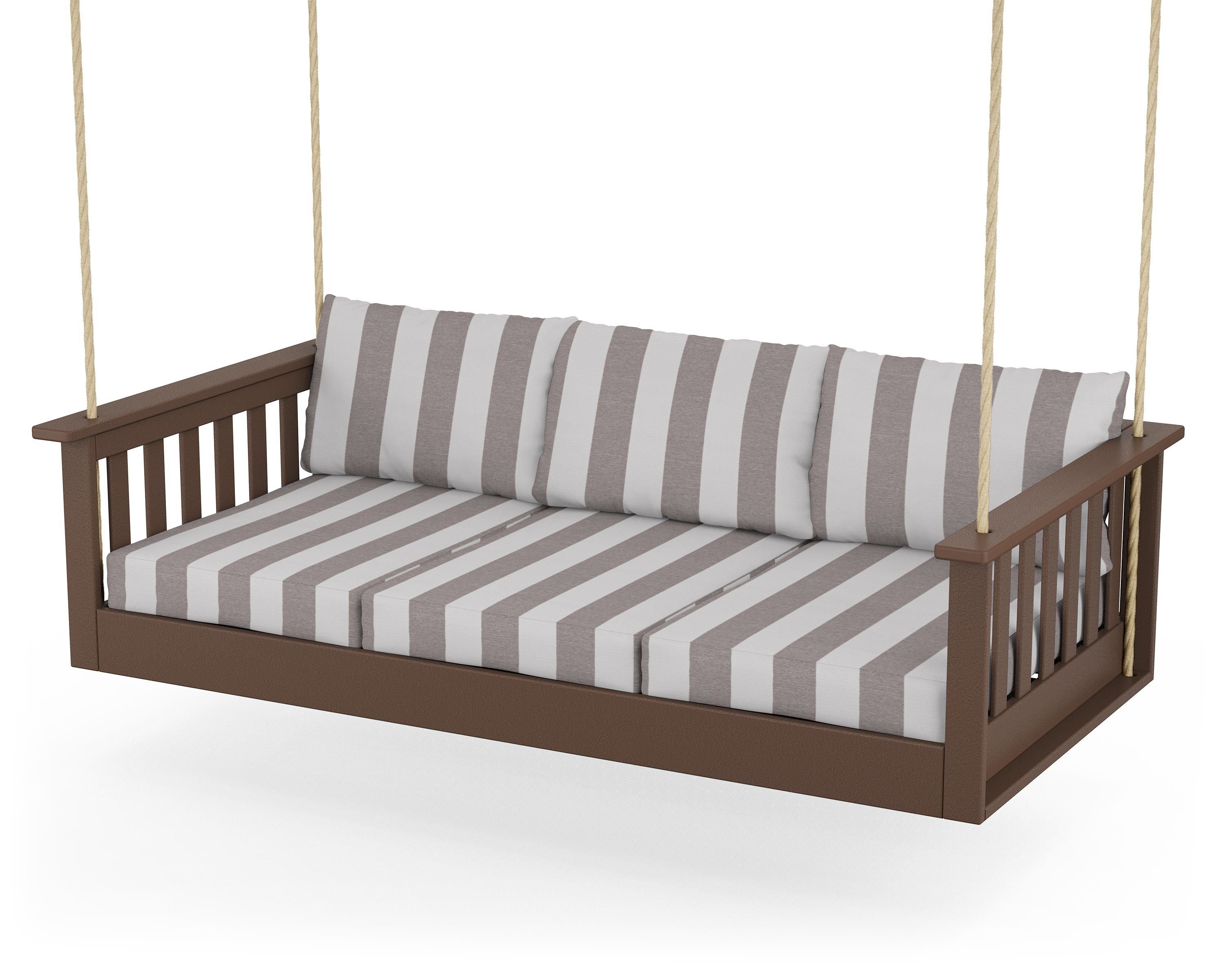 POLYWOOD® Vineyard Daybed Swing in Mahogany / Cabana Stripe Grey Mist