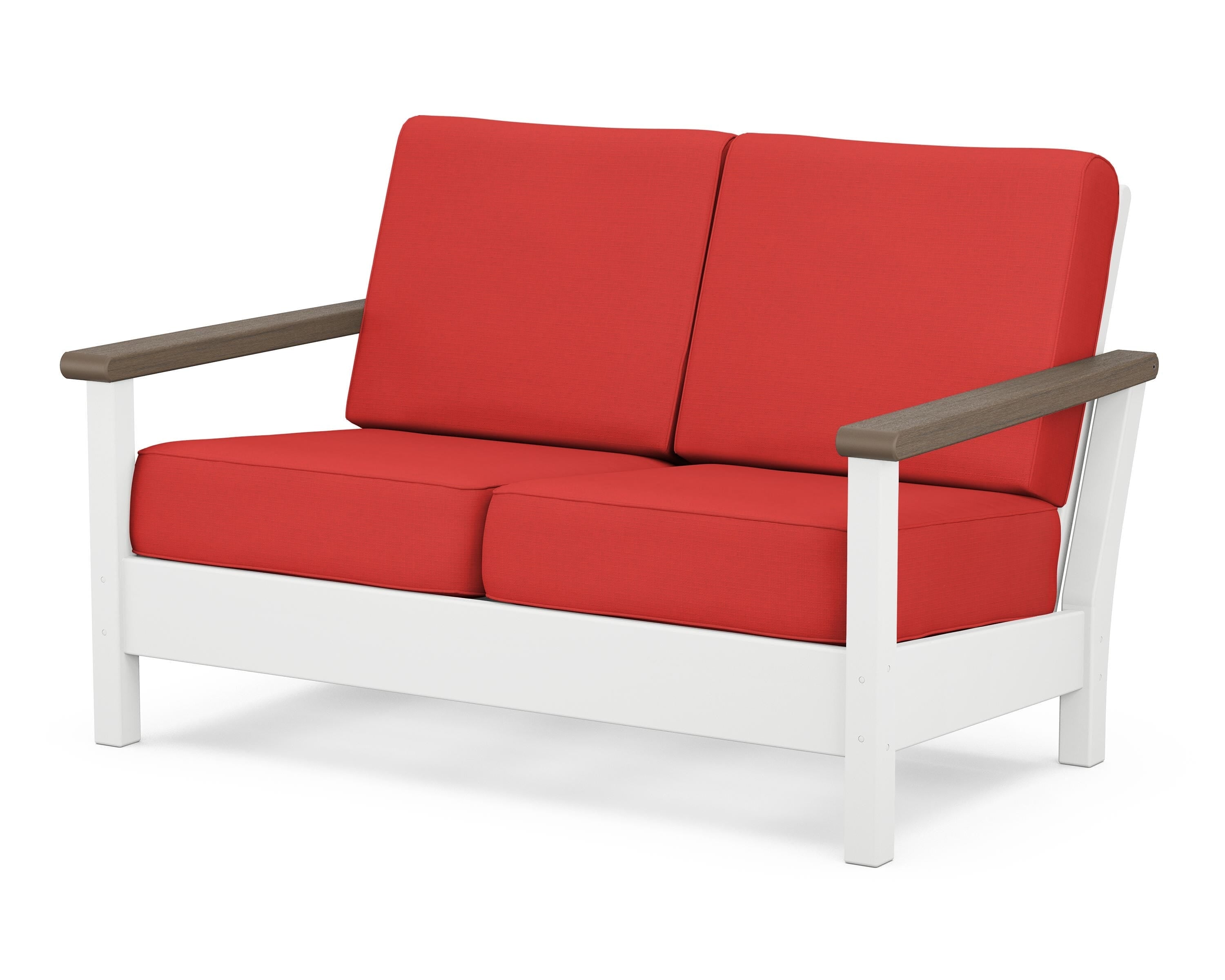 POLYWOOD® Harbour Deep Seating Loveseat in White / Kona / Crimson Linen