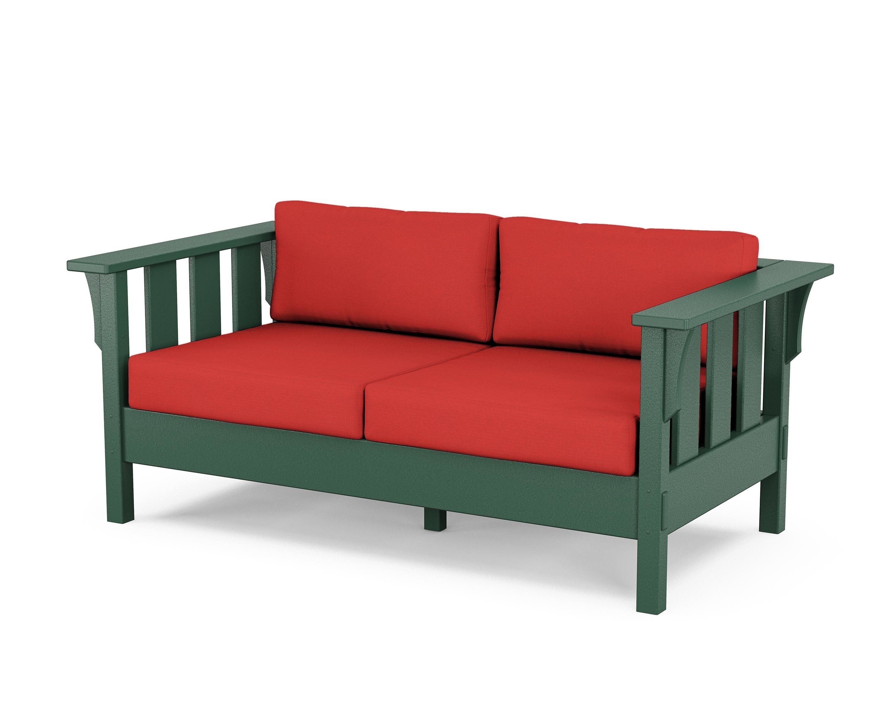 Martha Stewart by POLYWOOD® Acadia Deep Seating Loveseat in Green / Crimson Linen