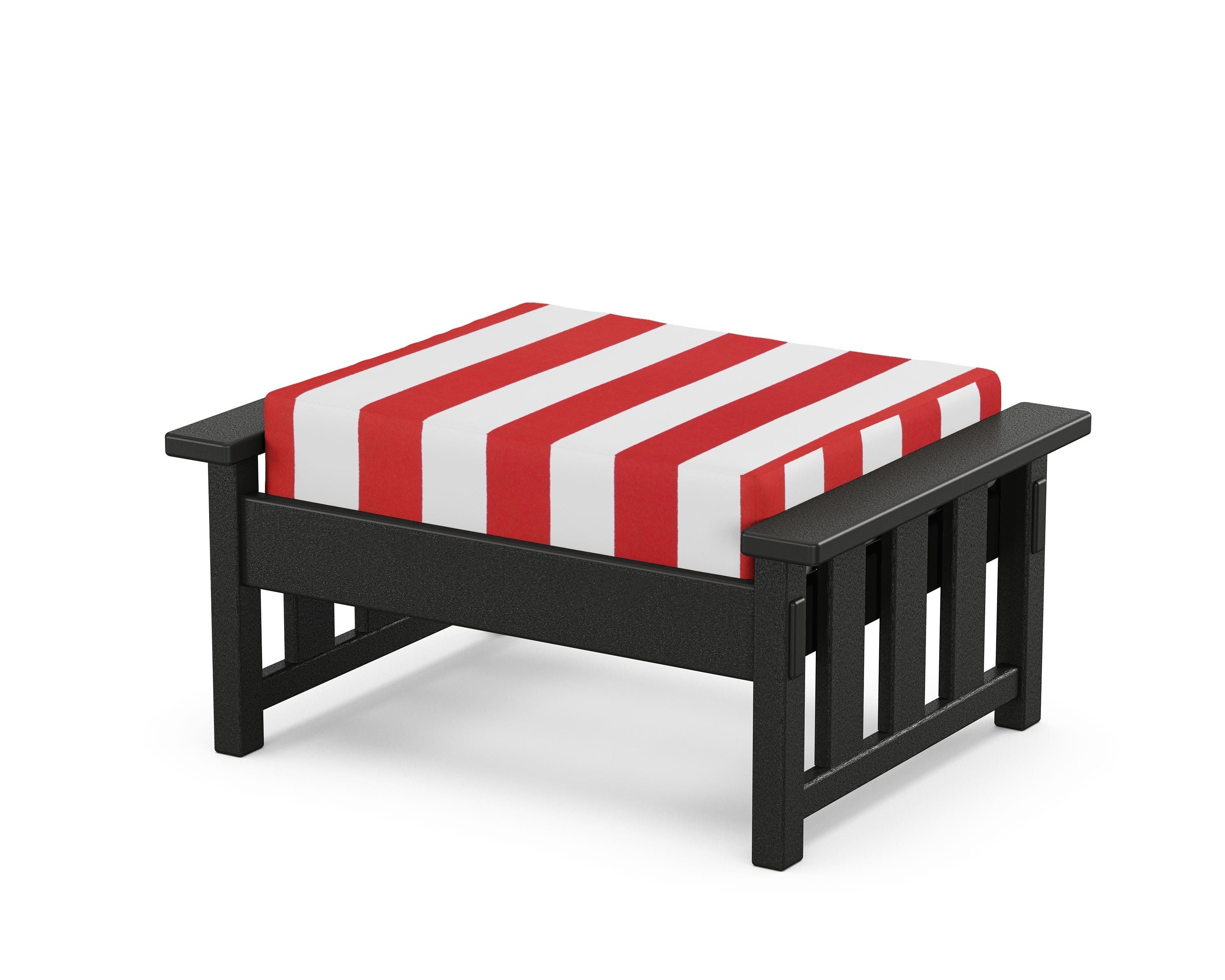 Martha Stewart by POLYWOOD® Acadia Deep Seating Ottoman in Black / Cabana Stripe Crimson