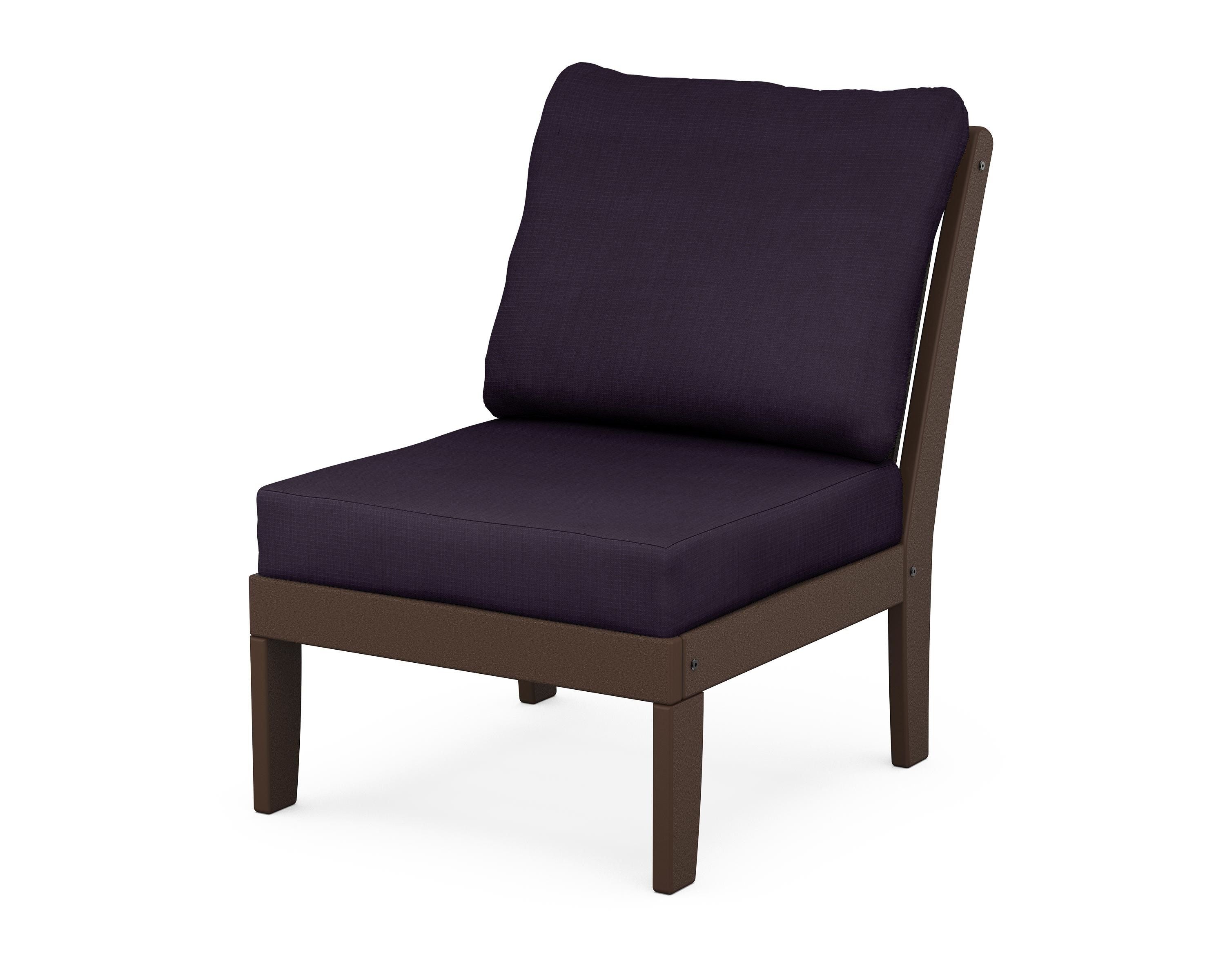 POLYWOOD® Braxton Modular Armless Chair in Mahogany / Navy Linen