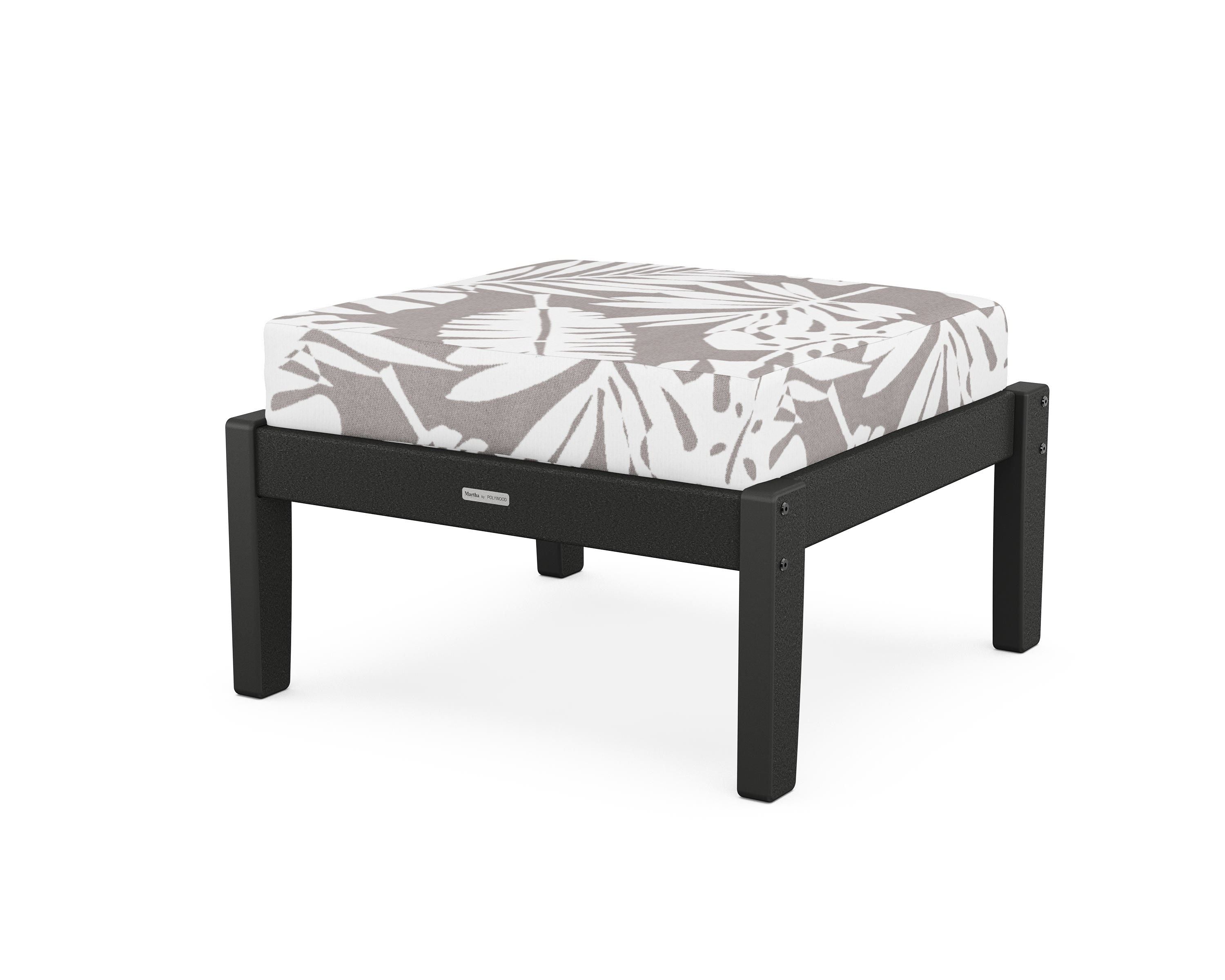 Martha Stewart by POLYWOOD® Chinoiserie Deep Seating Ottoman in Black / Leaf Grey Mist
