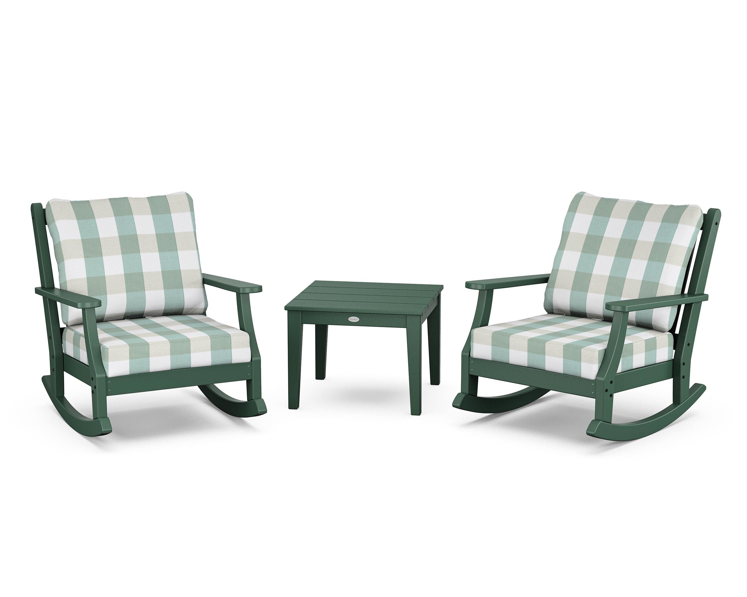 Country Living Wovendale 3-Piece Deep Seating Rocker Set in Green / Buffalo Plaid Glacier Spa
