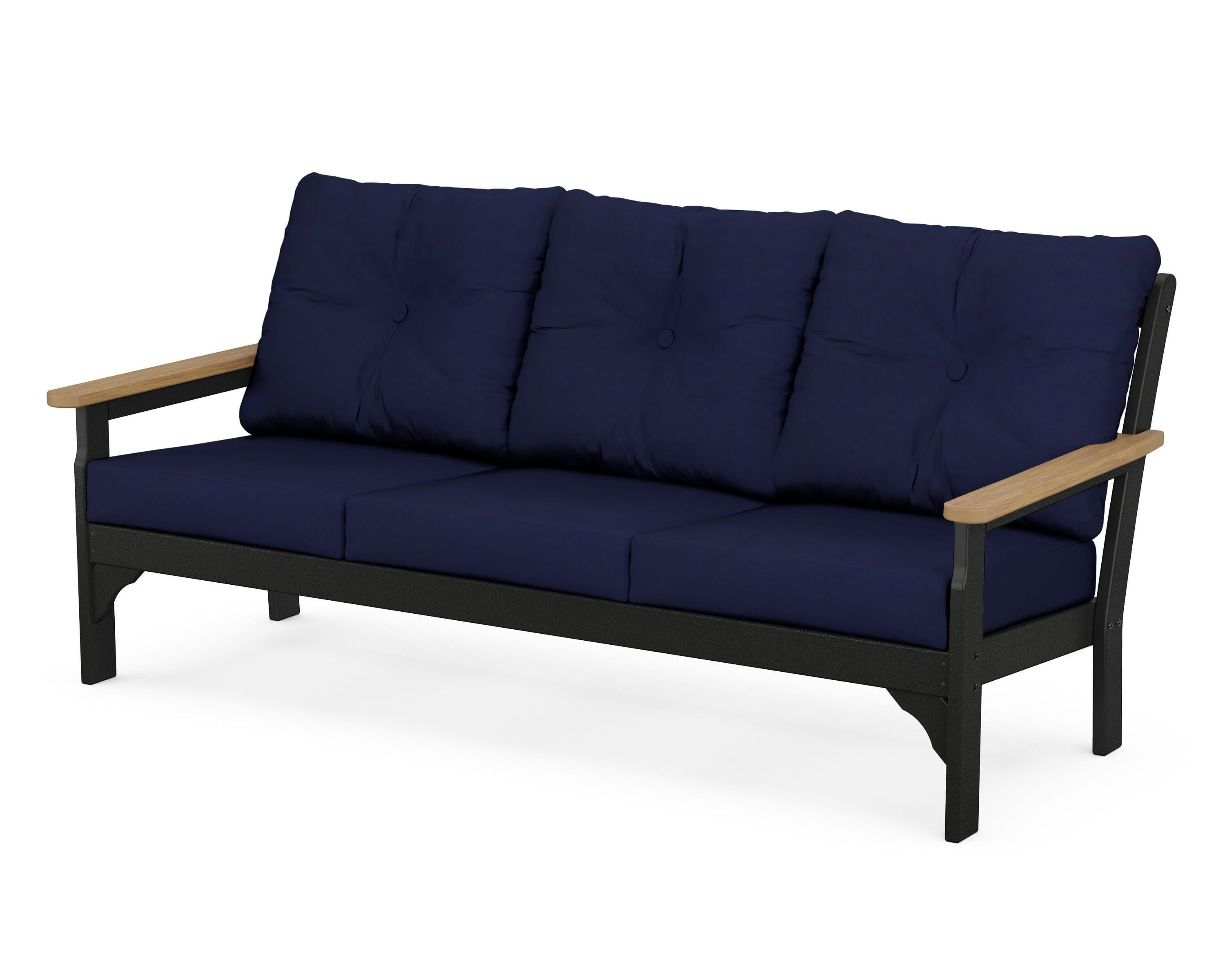 POLYWOOD® Vineyard Deep Seating Sofa in Black / Natural / Navy