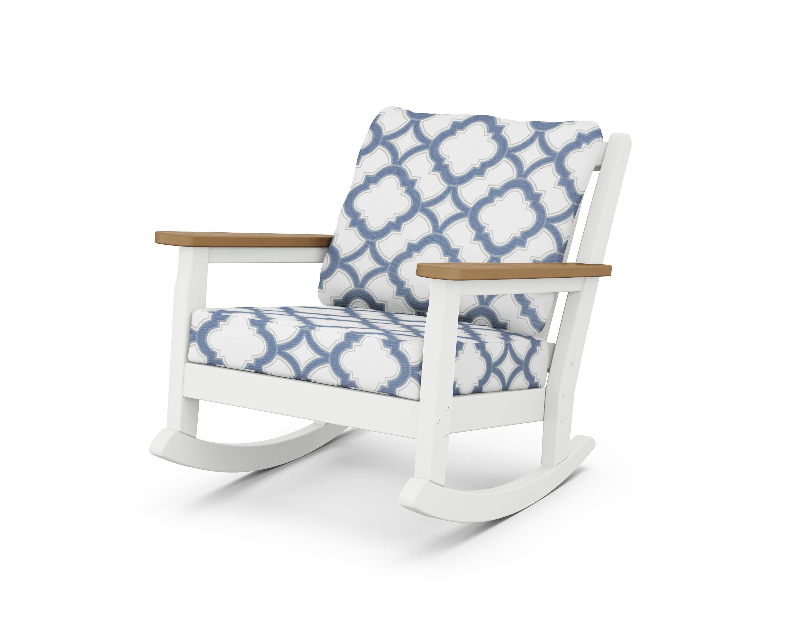POLYWOOD® Chippendale Deep Seating Rocking Chair in White / Natural / Trellis Sky Blue