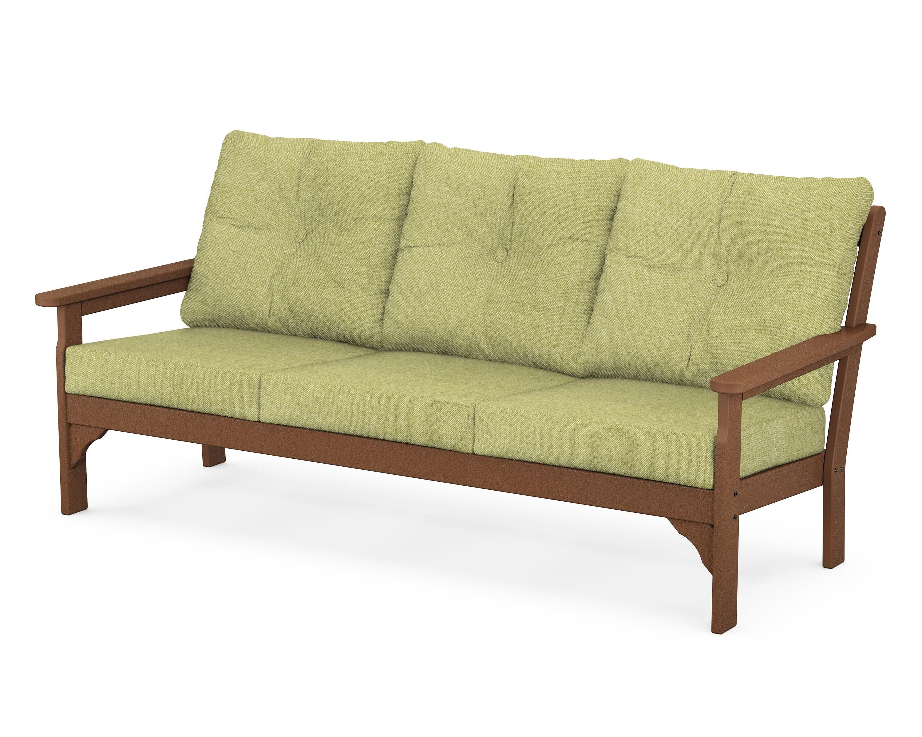 POLYWOOD® Vineyard Deep Seating Sofa in Teak / Chartreuse Boucle