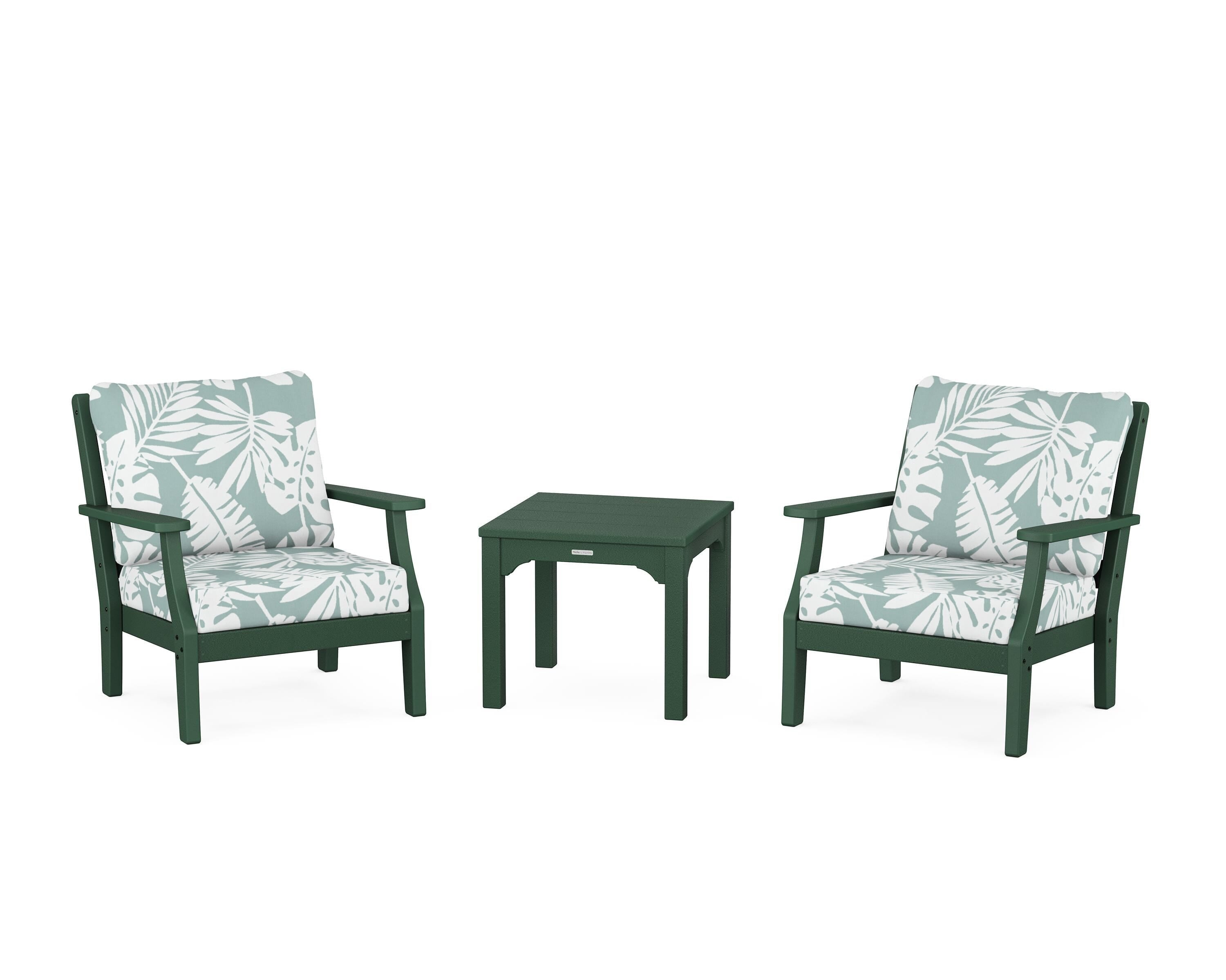 Martha Stewart by POLYWOOD® Chinoiserie 3-Piece Deep Seating Set in Green / Leaf Glacier Spa