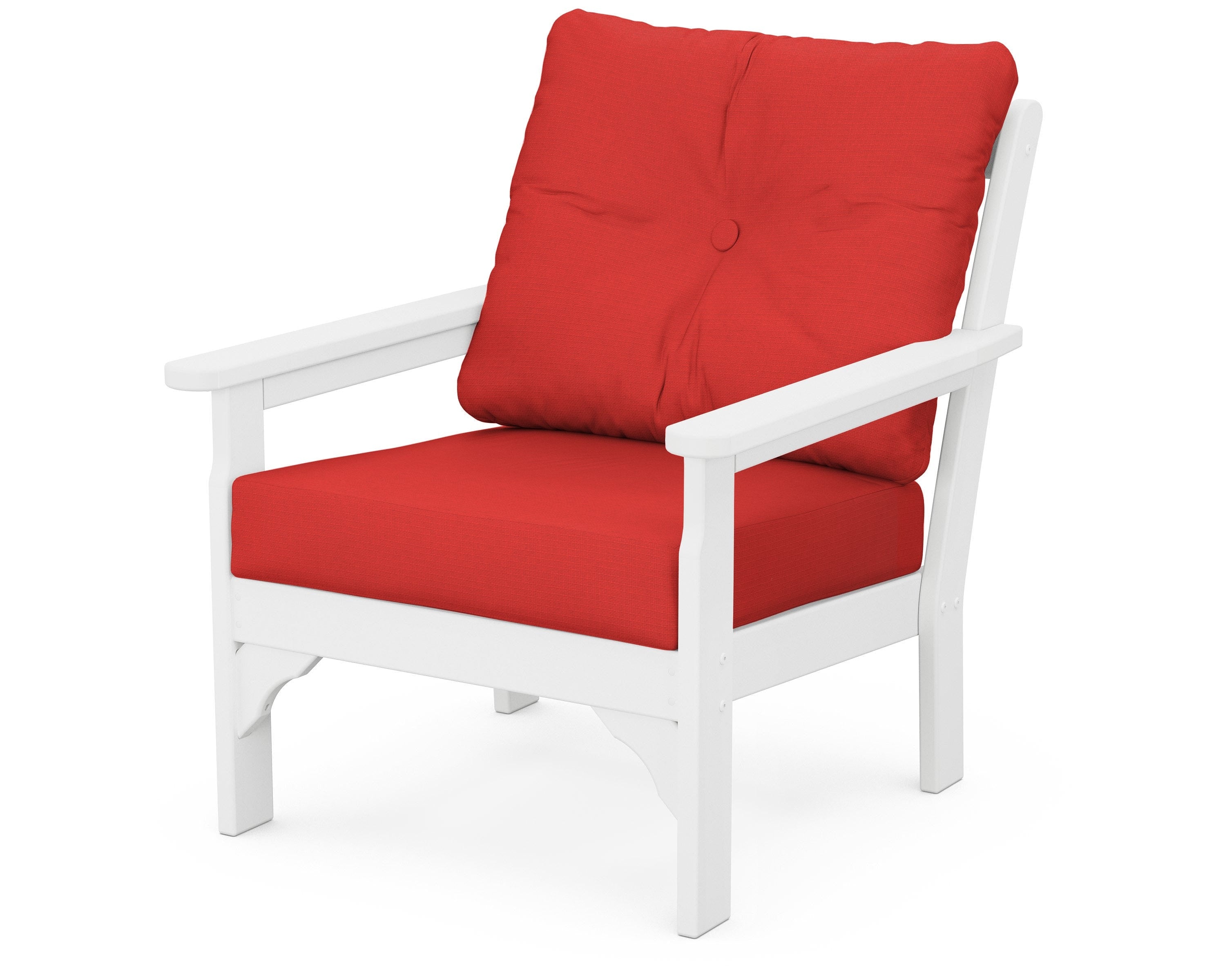 POLYWOOD® Vineyard Deep Seating Chair in White / Crimson Linen