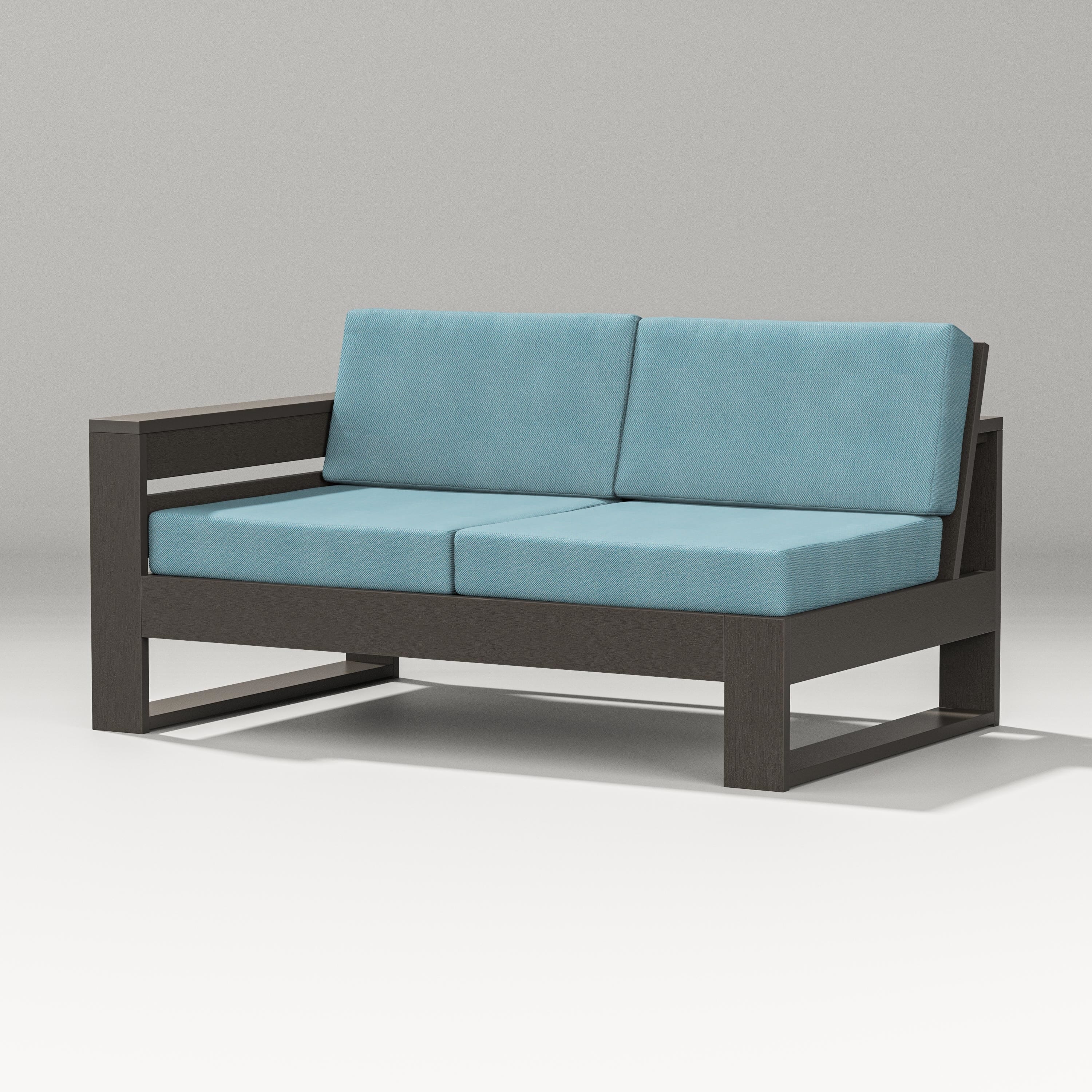 PW Designer Series Latitude Modular Left Arm Loveseat in Vintage Coffee / Lattice Sky Blue