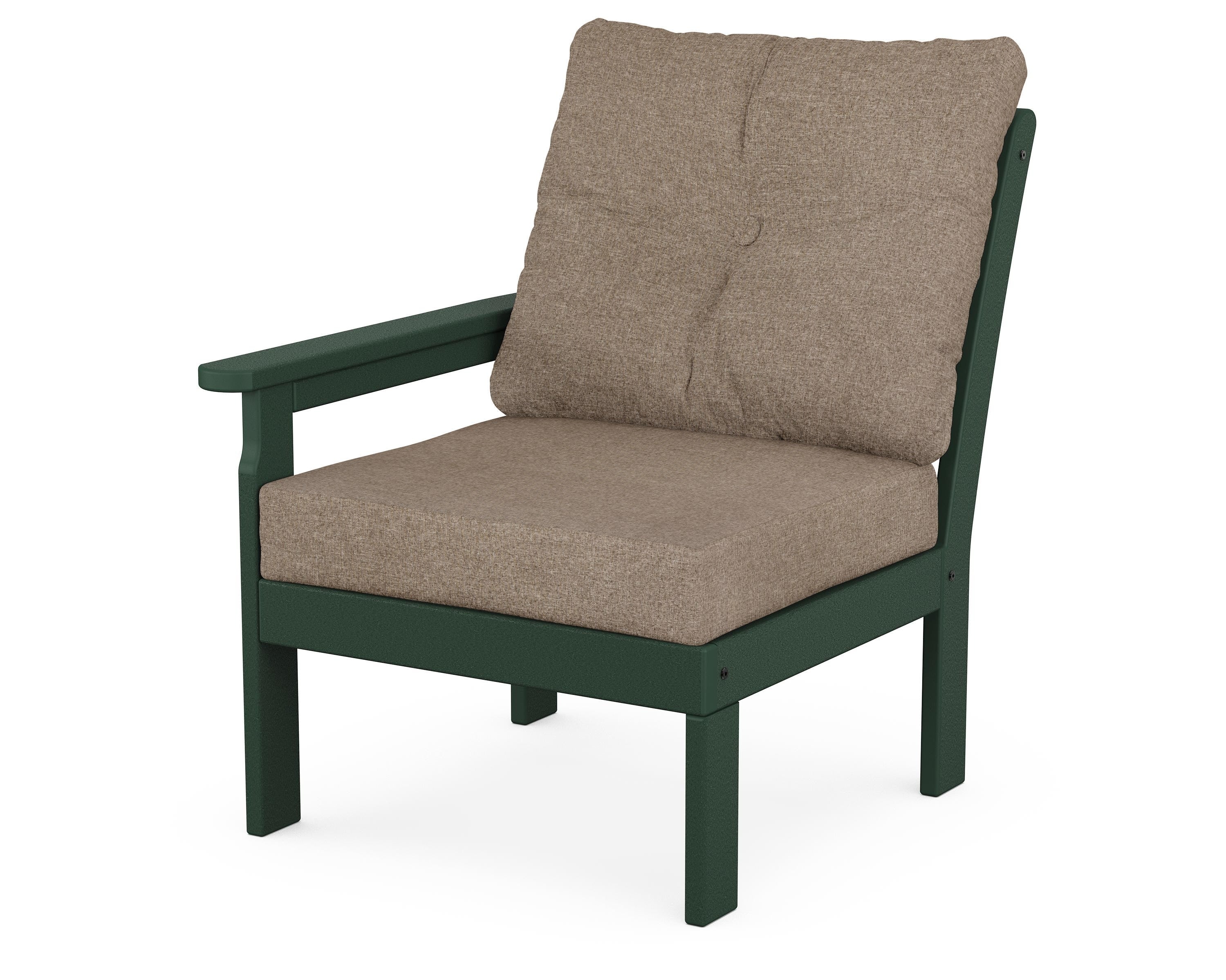 POLYWOOD® Vineyard Modular Left Arm Chair in Green / Spiced Burlap