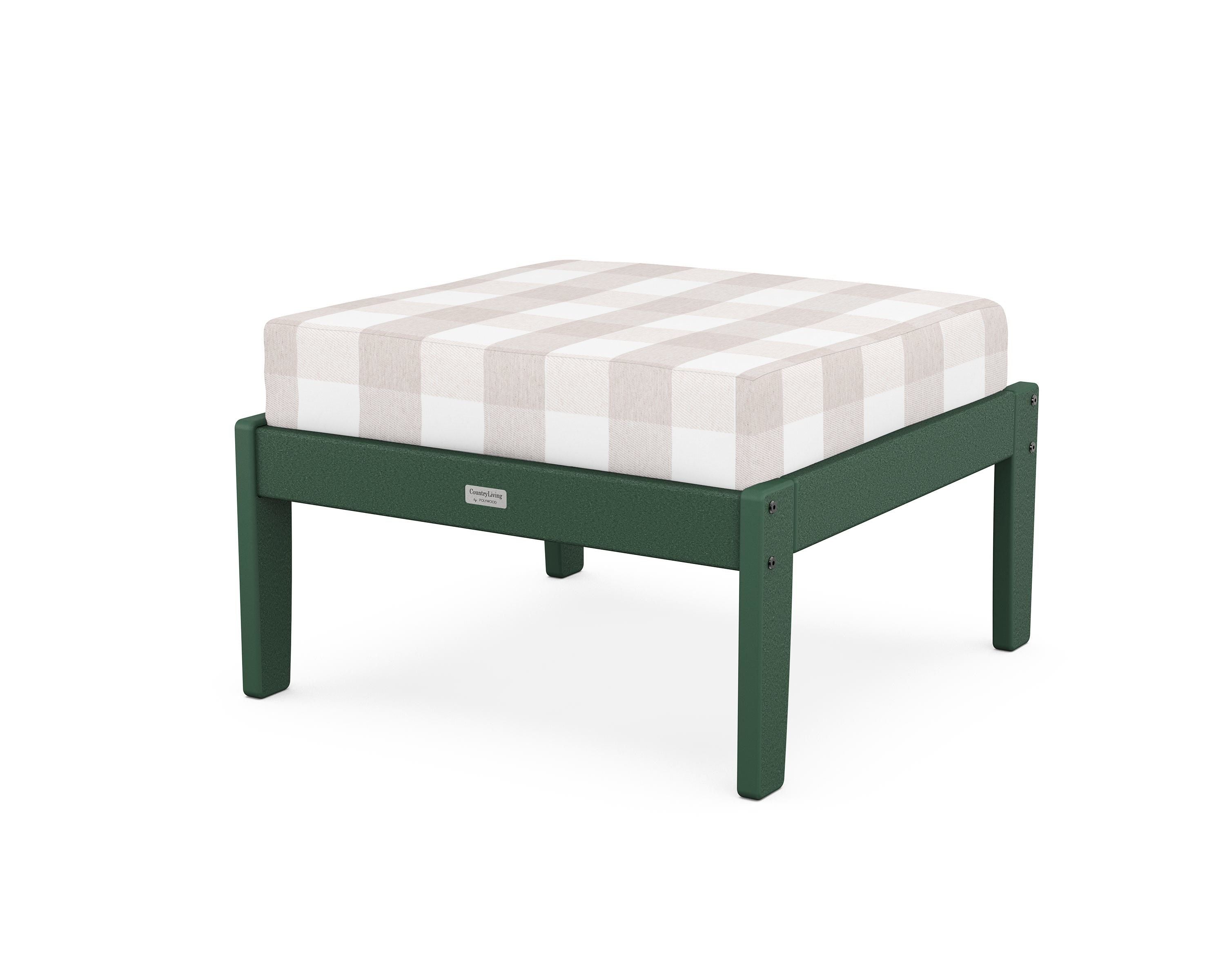 Country Living Cottage Deep Seating Ottoman in Green / Buffalo Plaid Dune Burlap