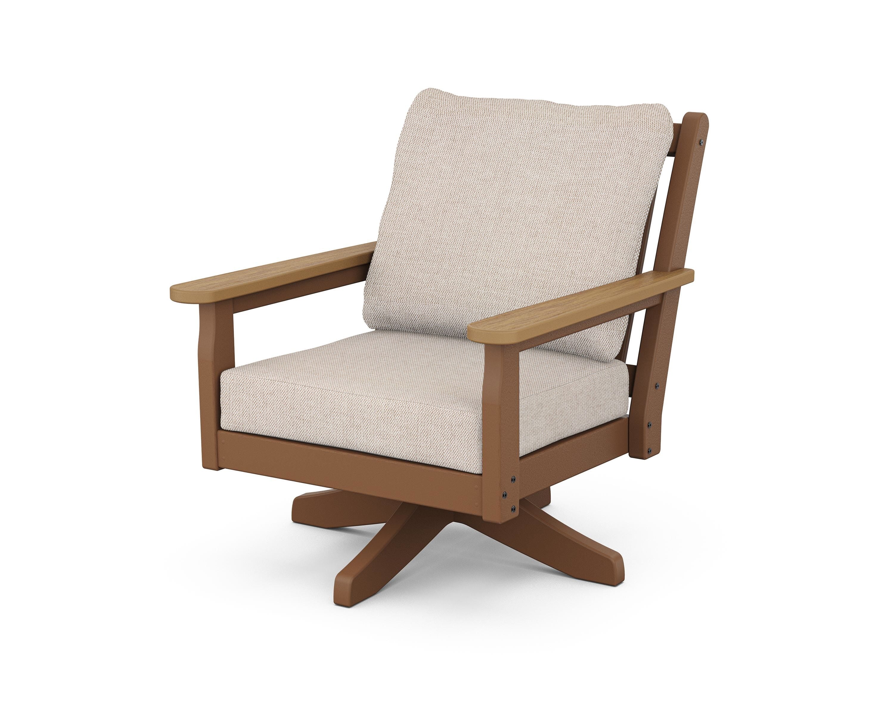 POLYWOOD® Chippendale Deep Seating Swivel Chair in Teak / Natural / Blend Linen