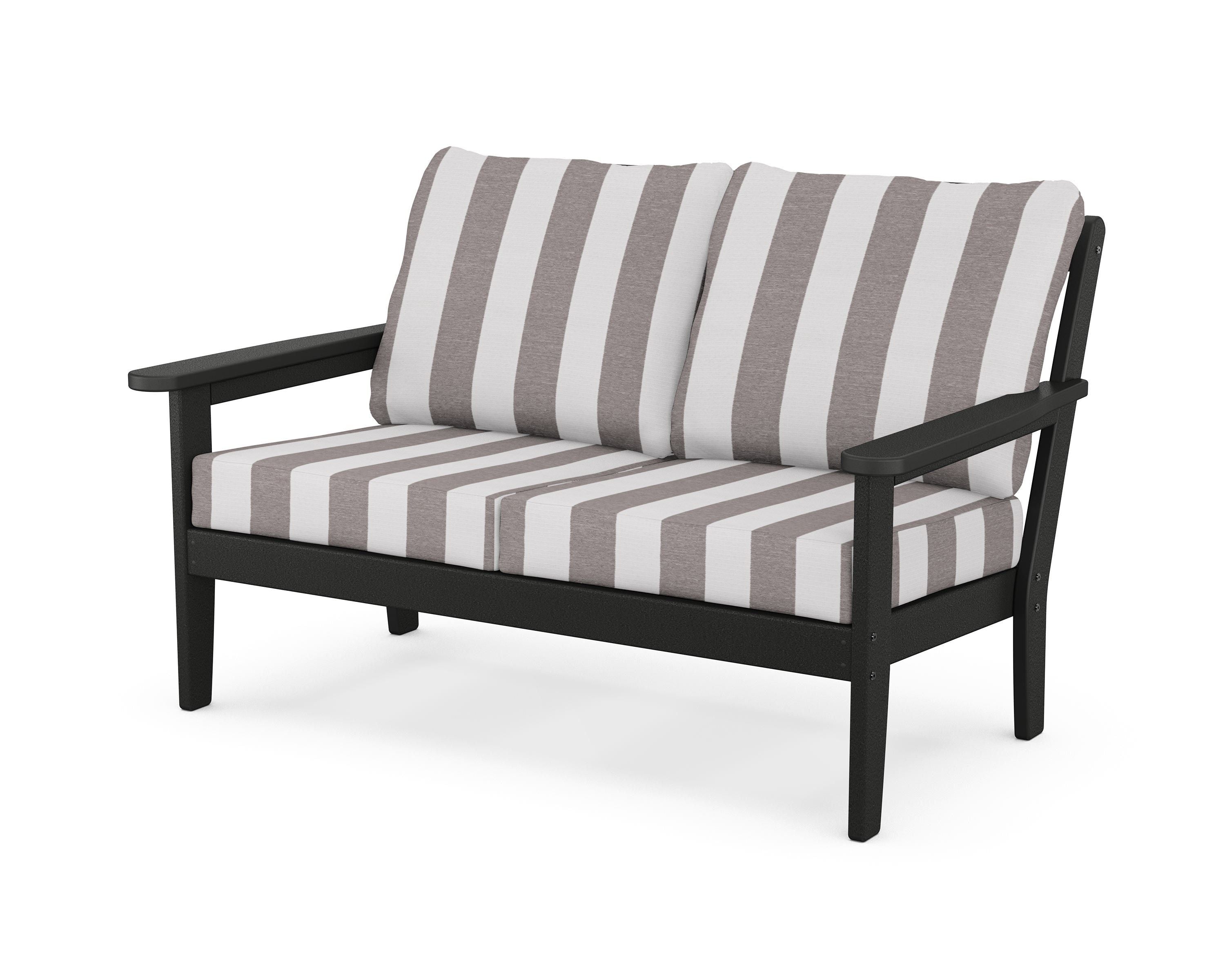 Country Living Cottage Deep Seating Loveseat in Black / Cabana Stripe Grey Mist