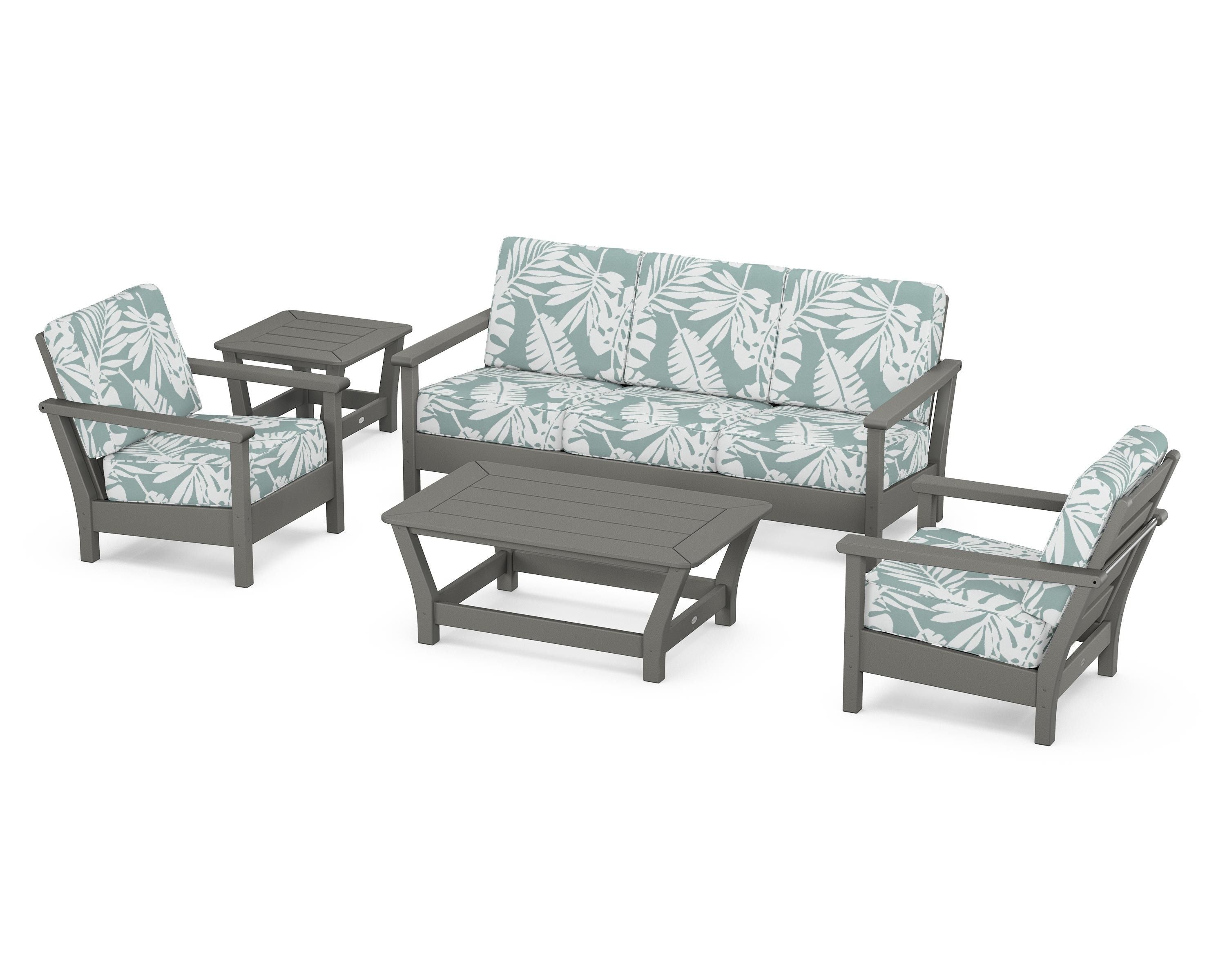 POLYWOOD® Harbour 5-Piece Deep Seating Set in Slate Grey / Leaf Glacier Spa