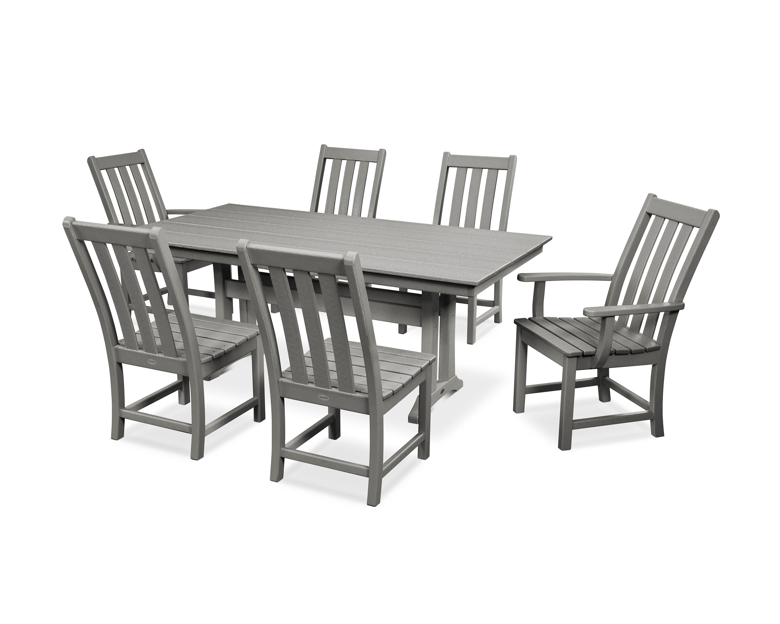 POLYWOOD® Vineyard 7-Piece Farmhouse Dining Set with Trestle Legs in Slate Grey