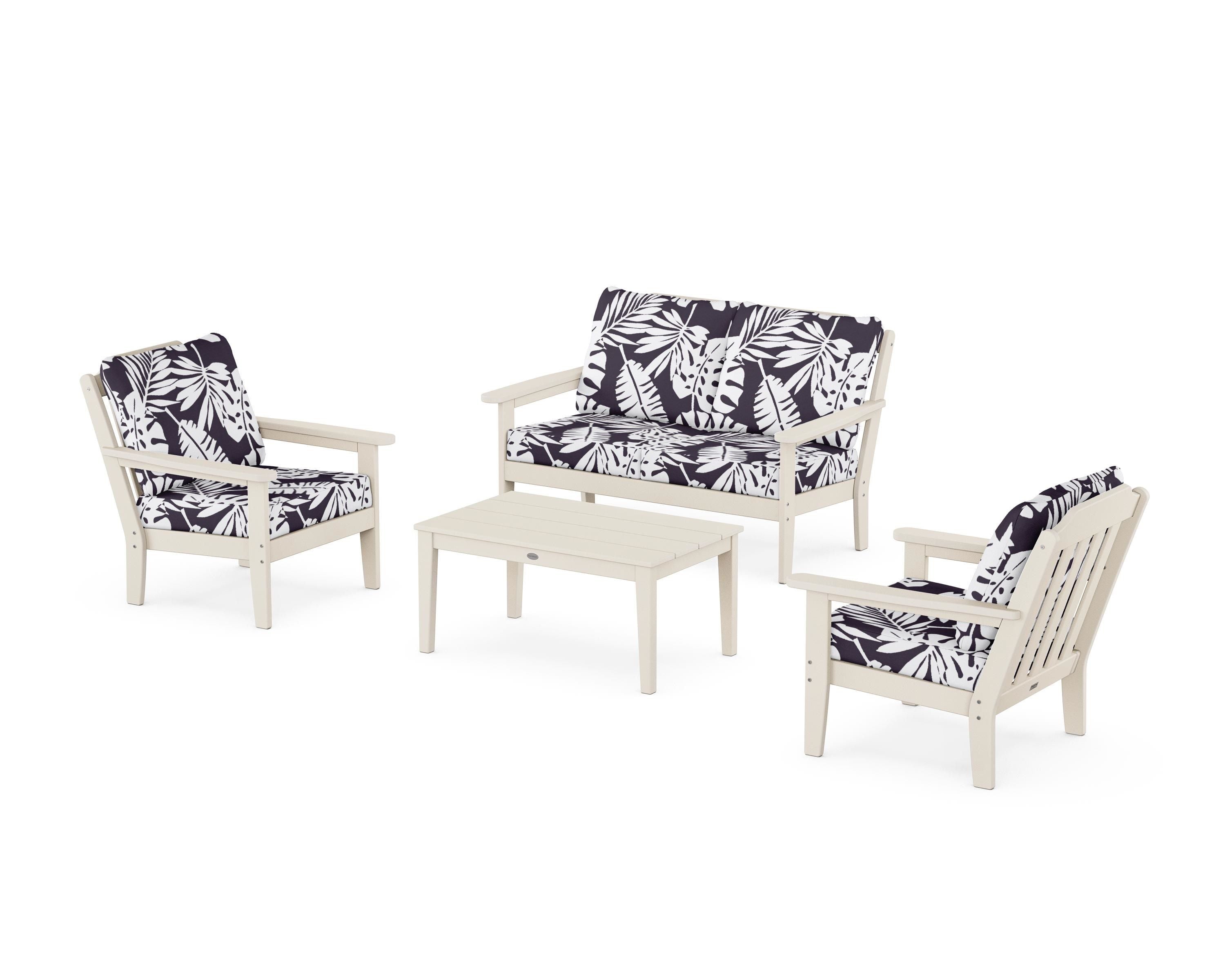 Country Living Cottage 4-Piece Deep Seating Set with Loveseat in Sand / Leaf Navy