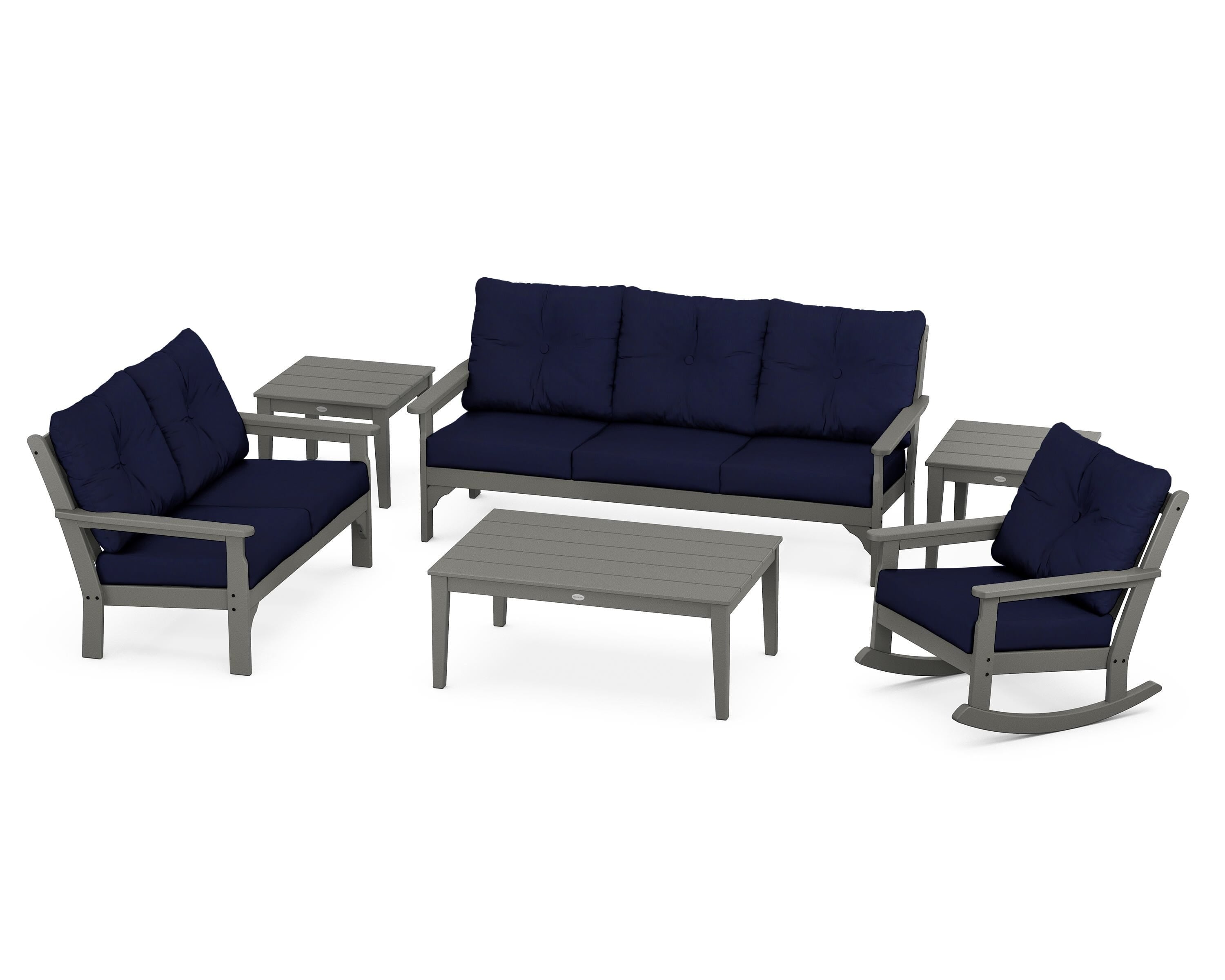 POLYWOOD® Vineyard 6-Piece Deep Seating Set in Slate Grey / Navy