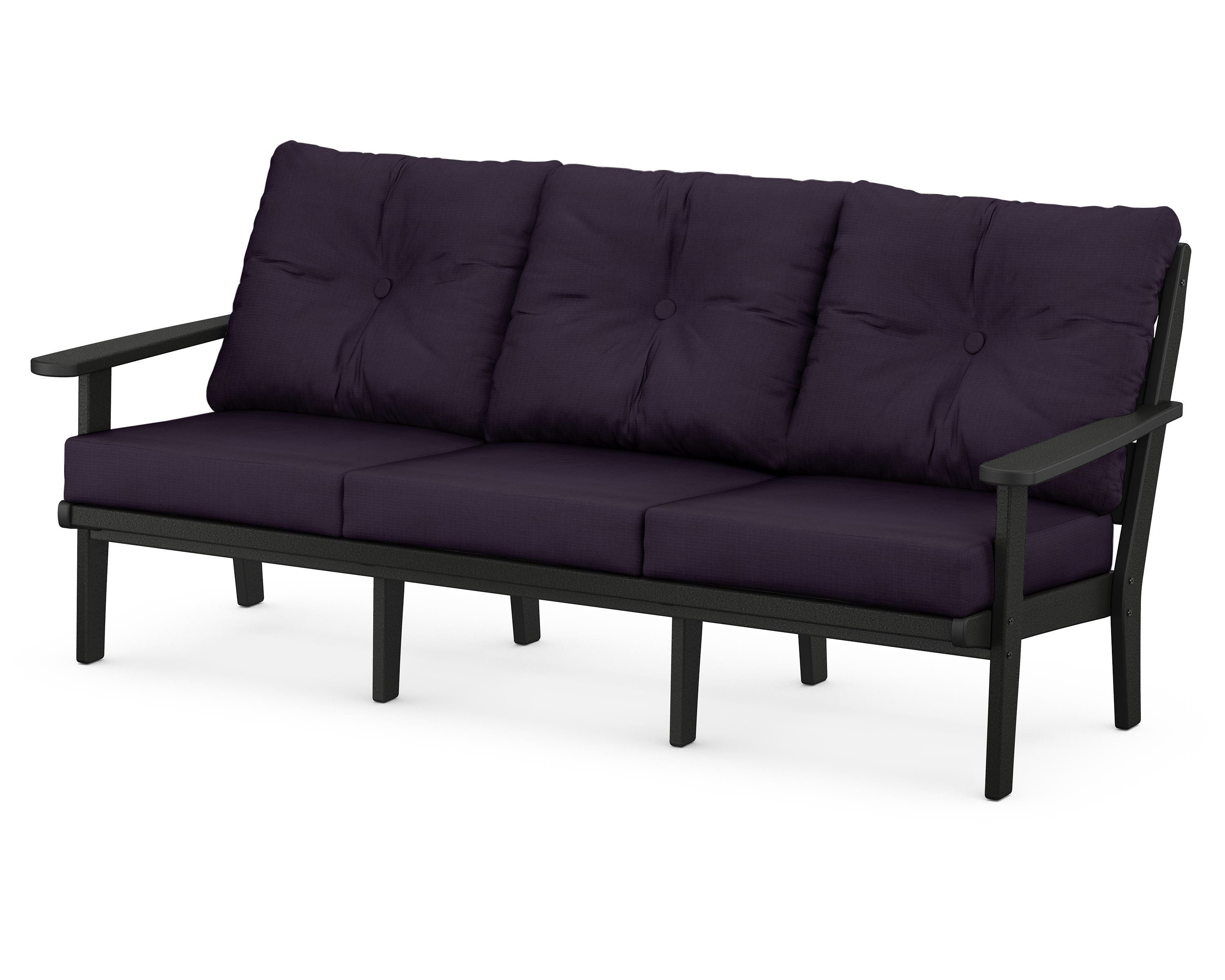 POLYWOOD® Lakeside Deep Seating Sofa in Black / Navy Linen