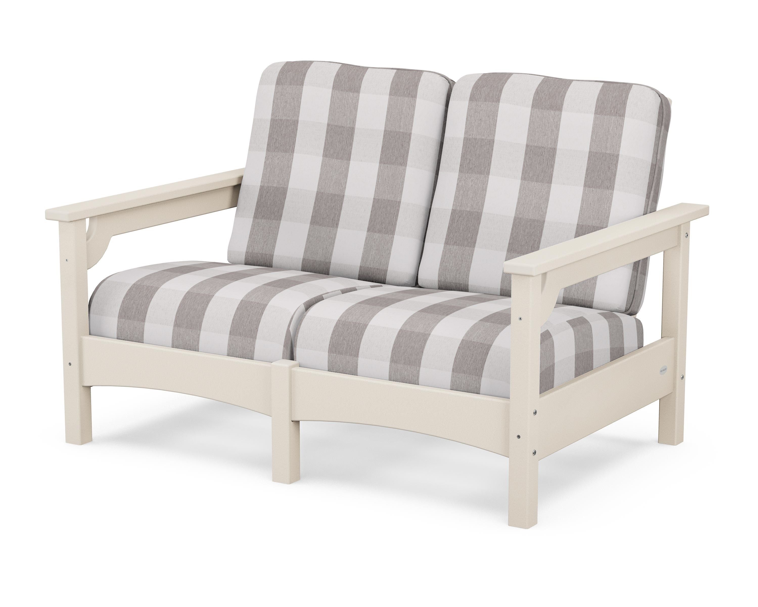 POLYWOOD® Club Loveseat in Sand / Buffalo Plaid Grey Mist