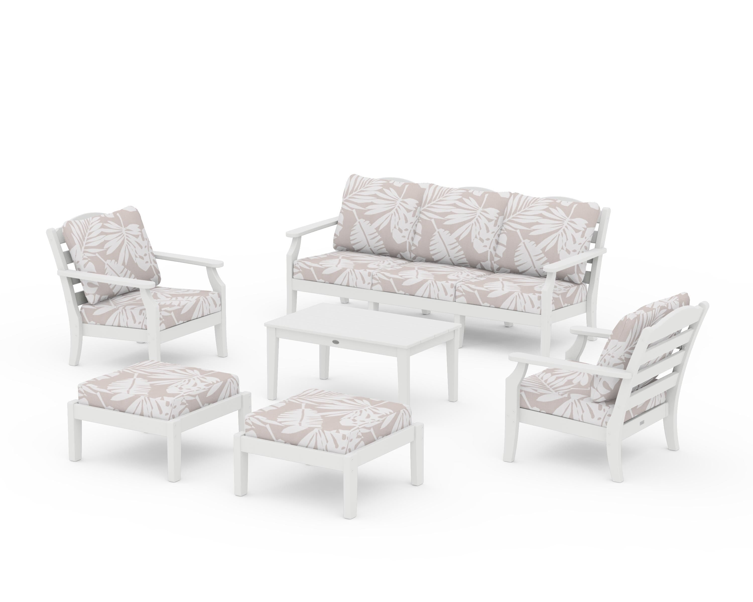 Draper James™ by POLYWOOD® Savannah 6-Piece Lounge Sofa Set in White / Leaf Dune Burlap