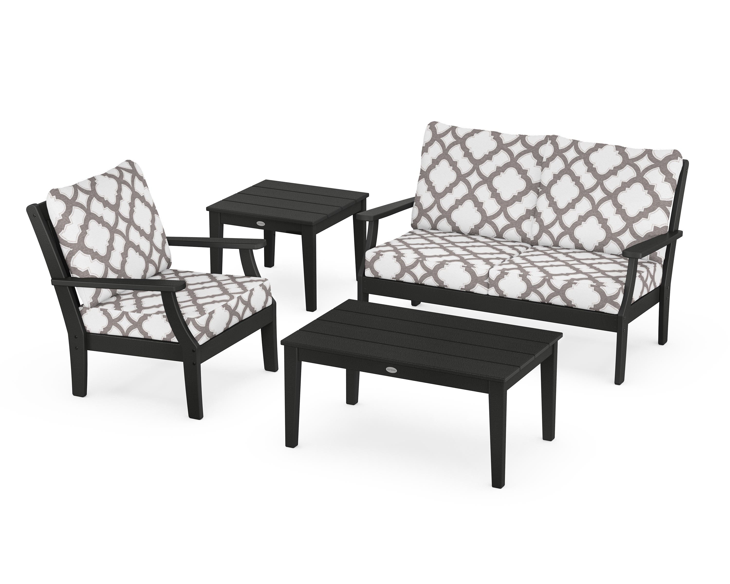 POLYWOOD® Braxton 4-Piece Deep Seating Set in Black / Trellis Grey Mist