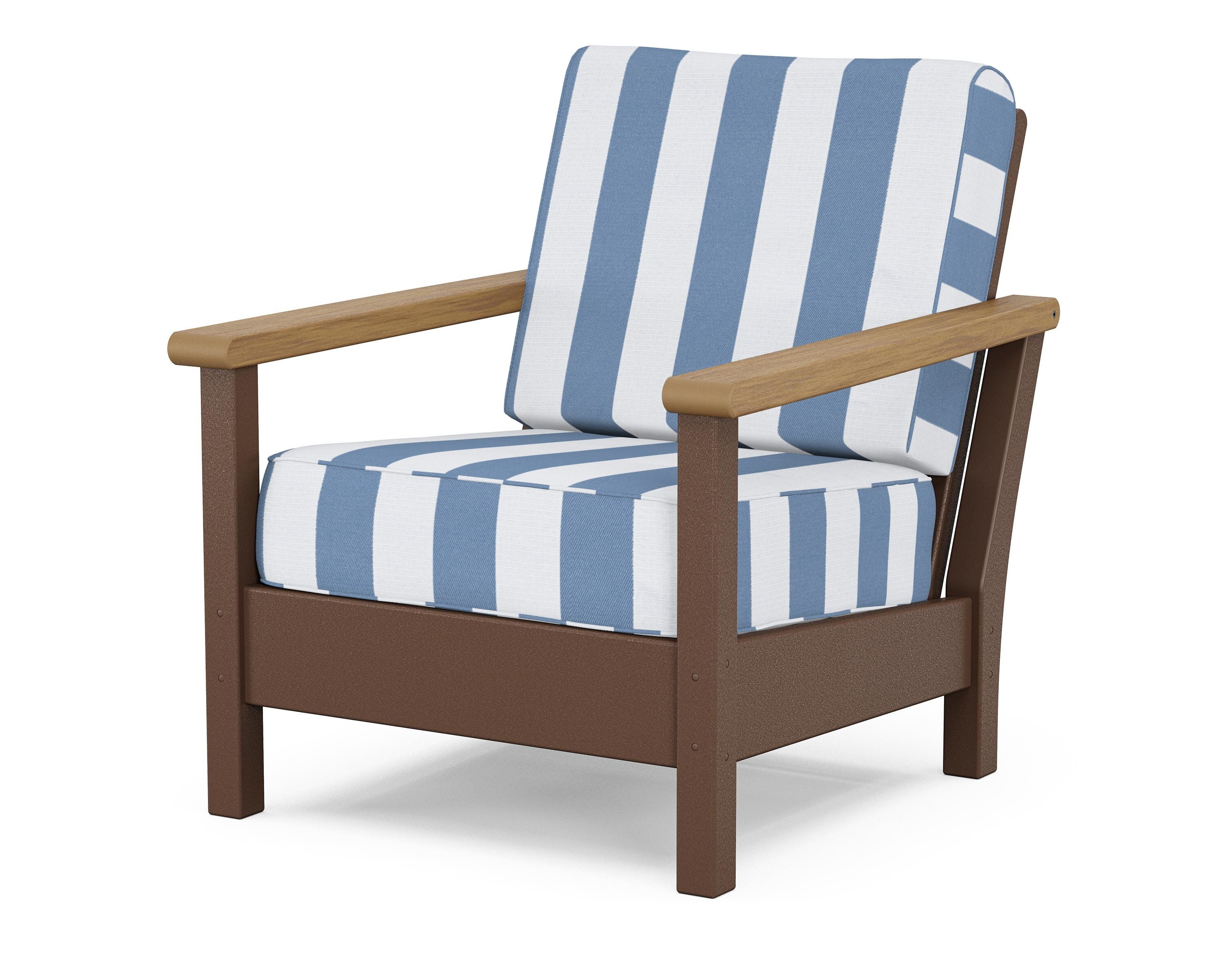 POLYWOOD® Harbour Deep Seating Chair in Mahogany / Natural / Cabana Stripe Sky Blue