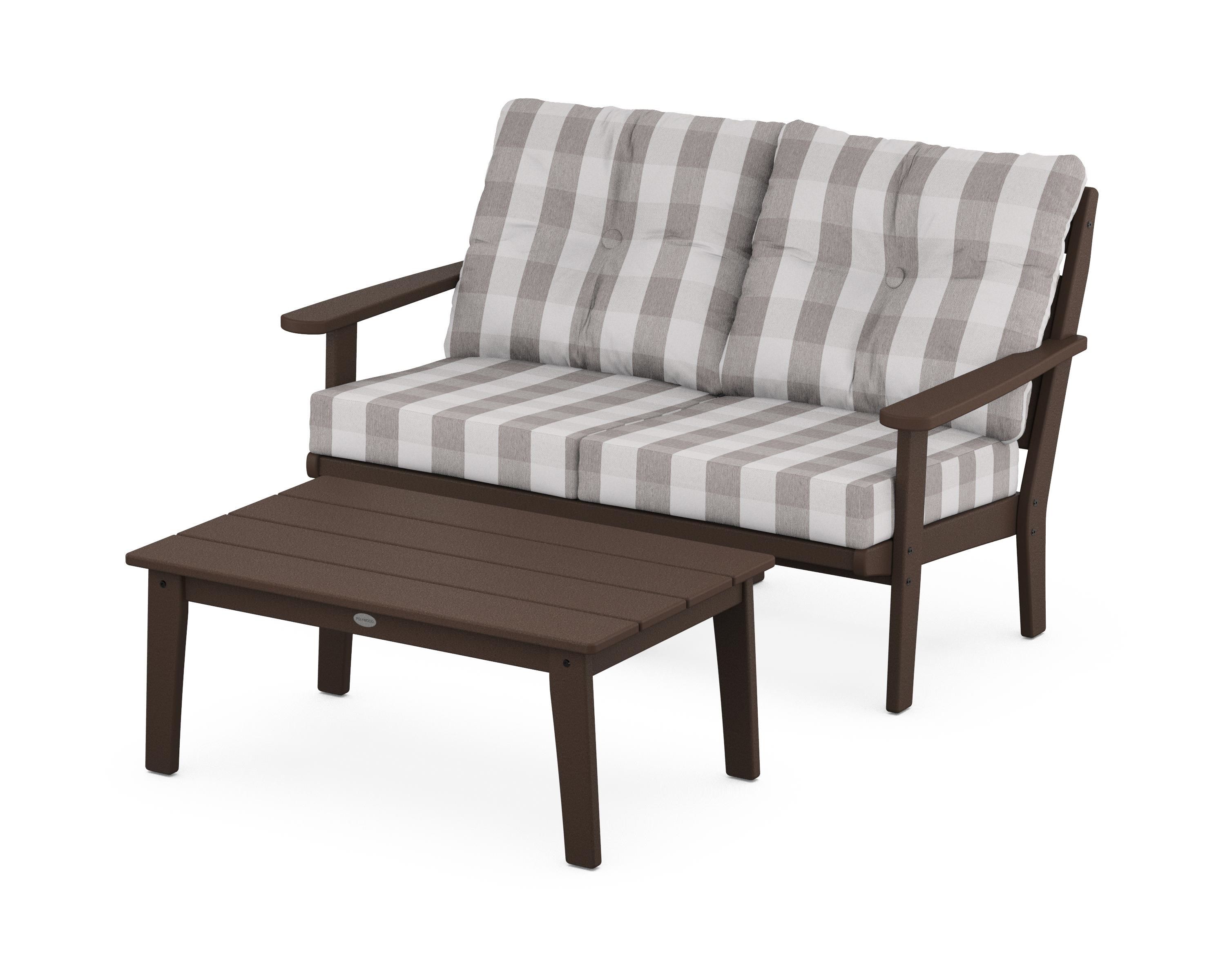 POLYWOOD® Lakeside 2-Piece Lounge Loveseat Set in Mahogany / Buffalo Plaid Grey Mist