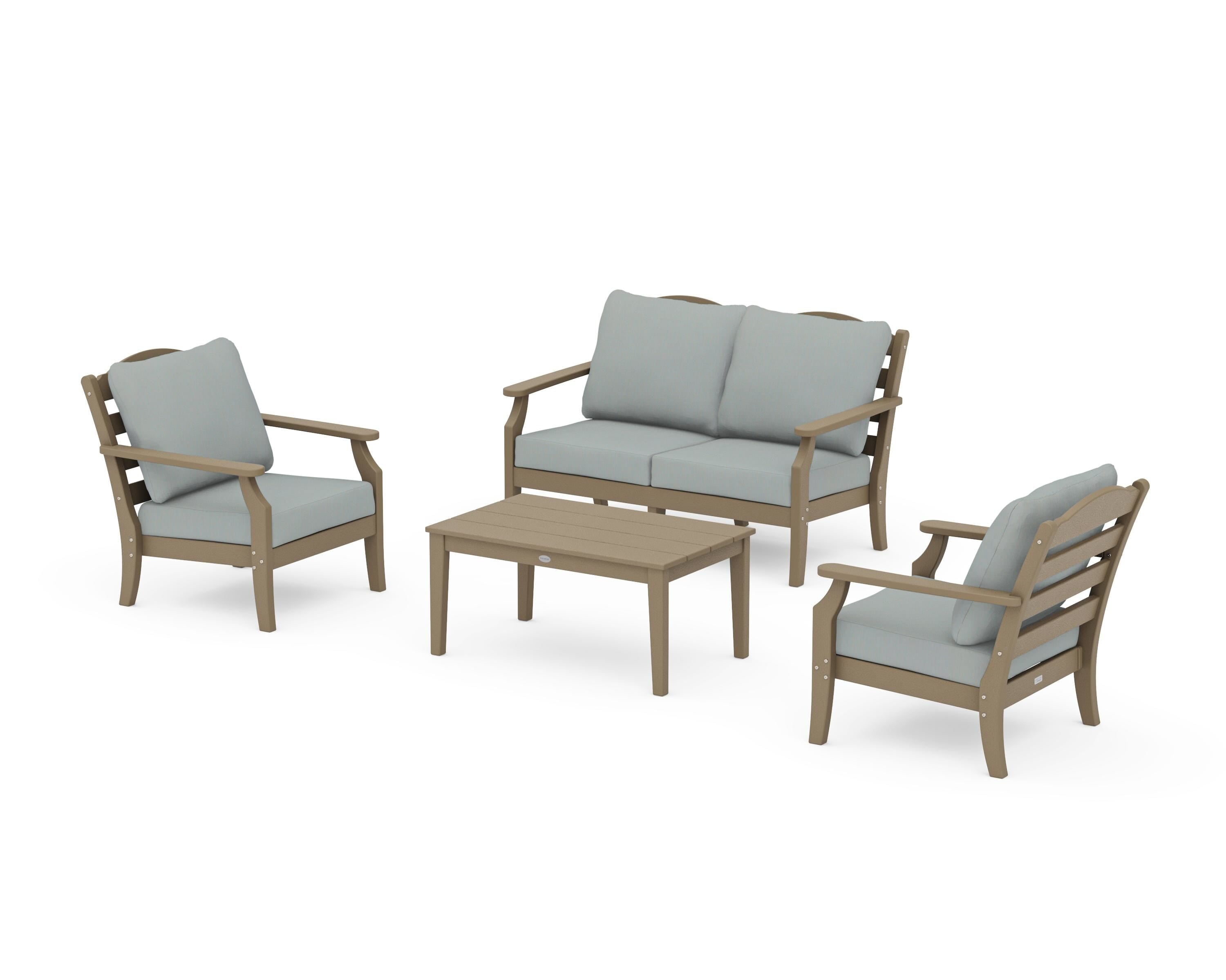 Draper James™ by POLYWOOD® Savannah 4-Piece Deep Seating Set with Loveseat in Vintage Sahara / Spa