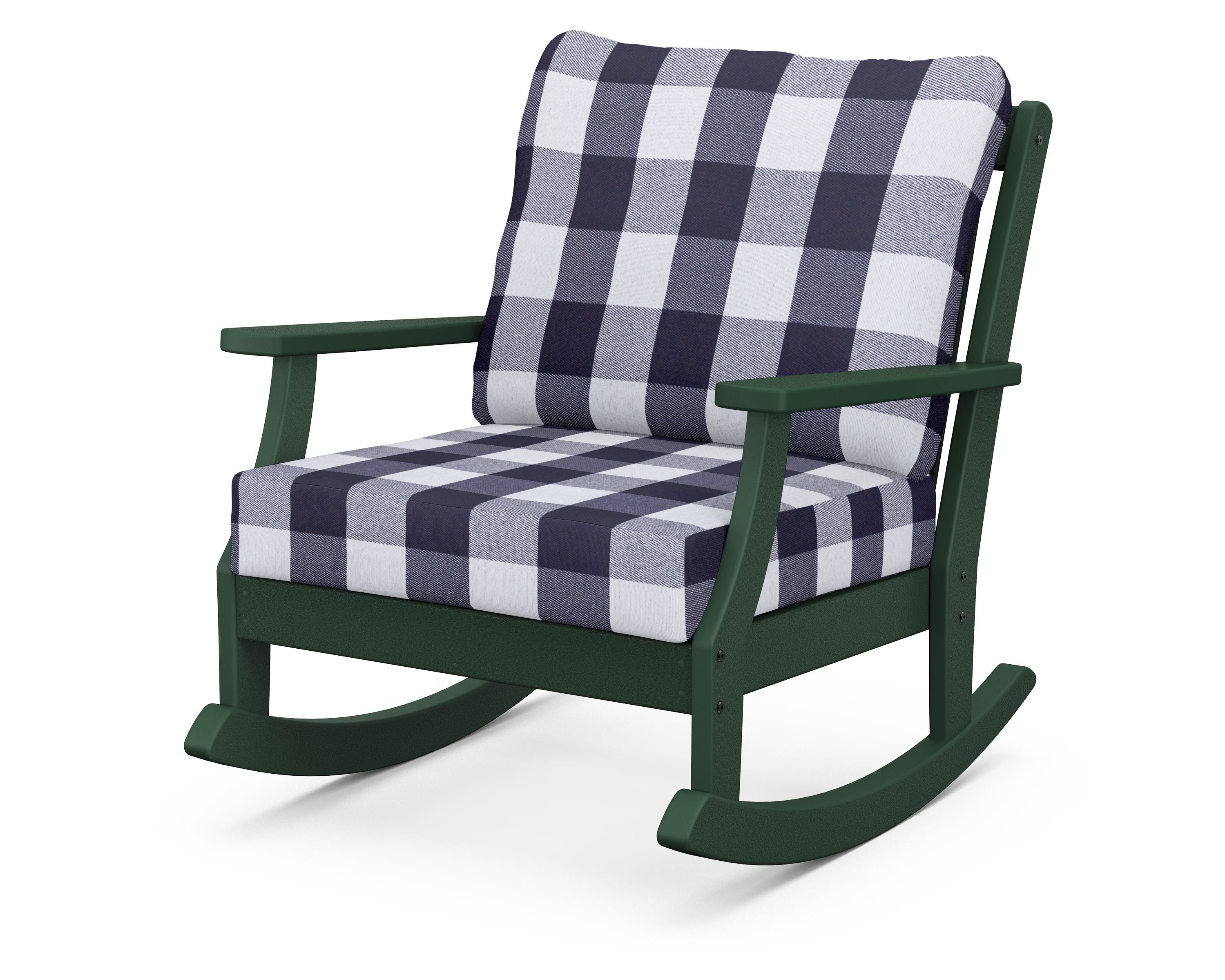 POLYWOOD® Braxton Deep Seating Rocking Chair in Green / Buffalo Plaid Navy