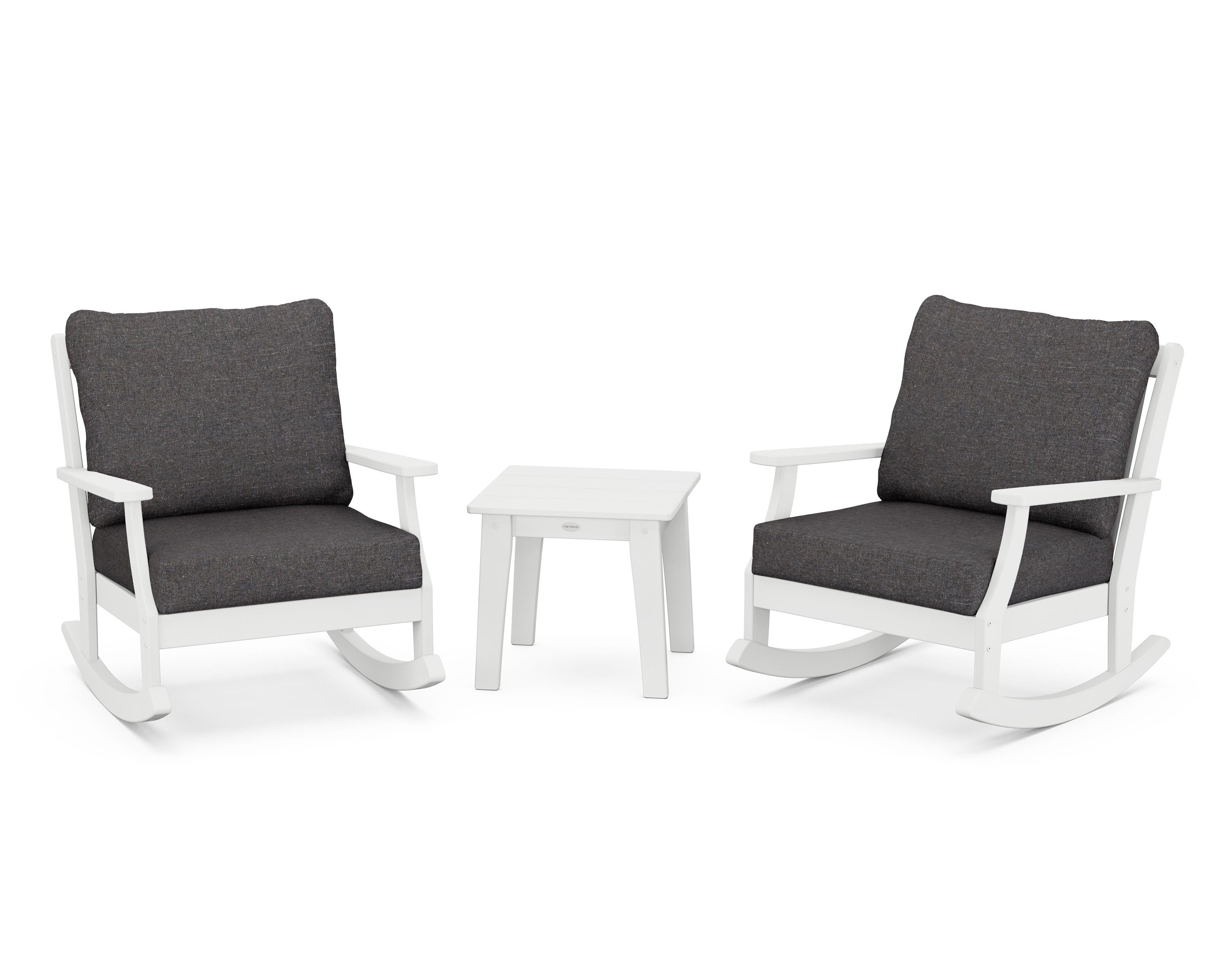 POLYWOOD® Braxton 3-Piece Deep Seating Rocker Set in White / Ash Charcoal