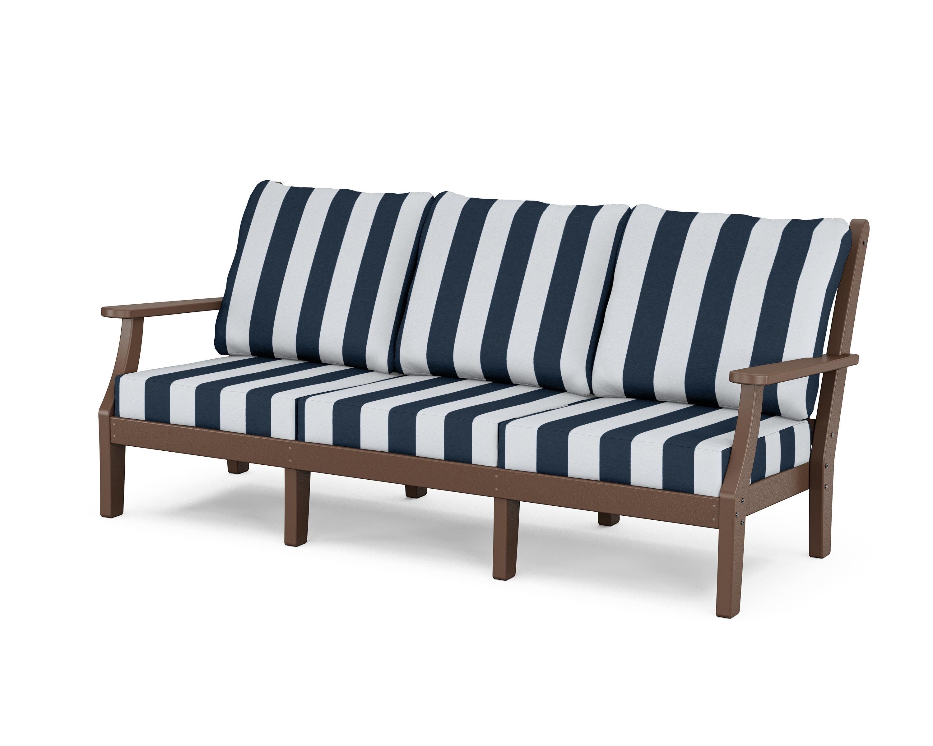 Country Living Wovendale Deep Seating Sofa in Mahogany / Cabana Stripe Marine Indigo