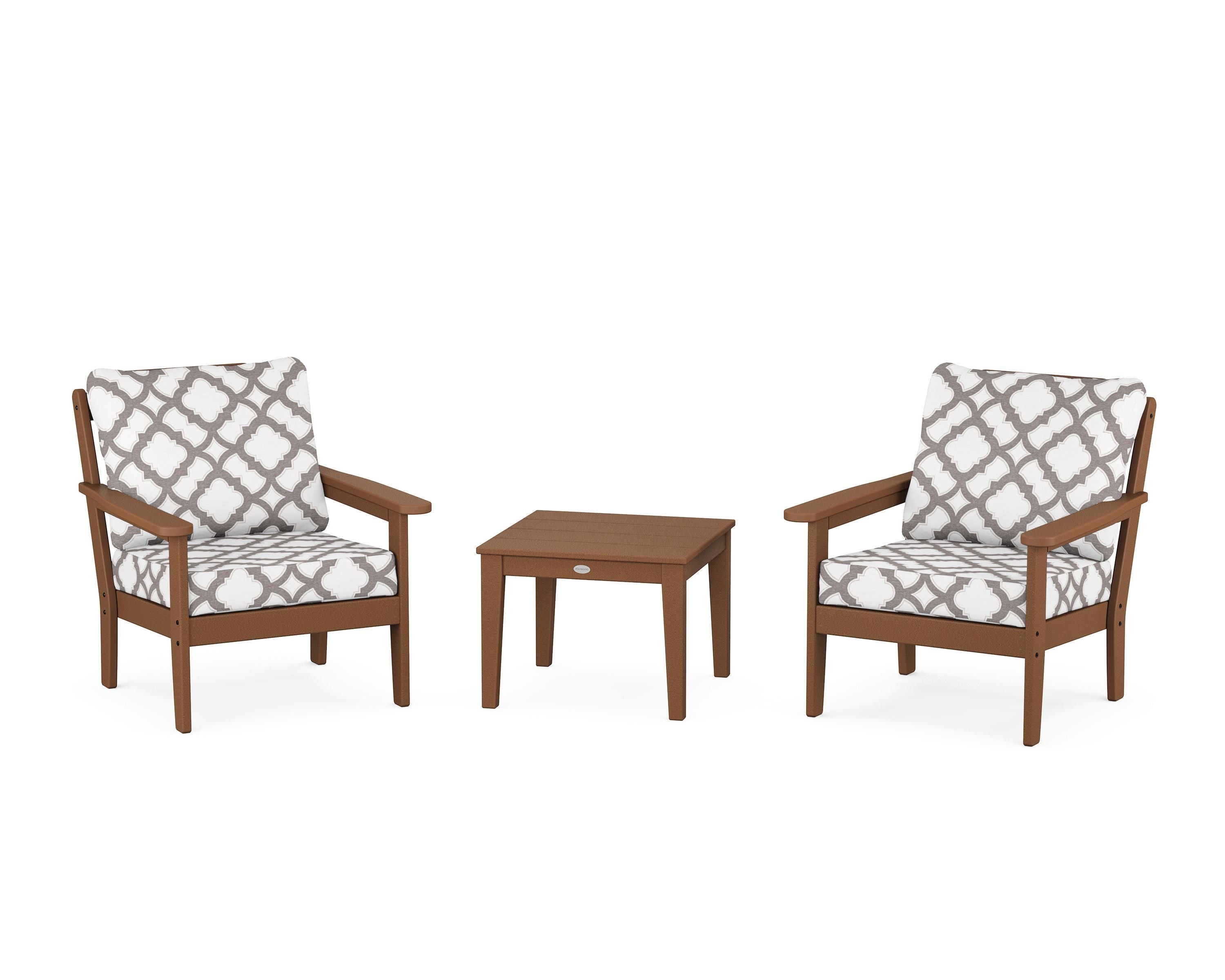 Country Living Cottage 3-Piece Deep Seating Set in Teak / Trellis Grey Mist