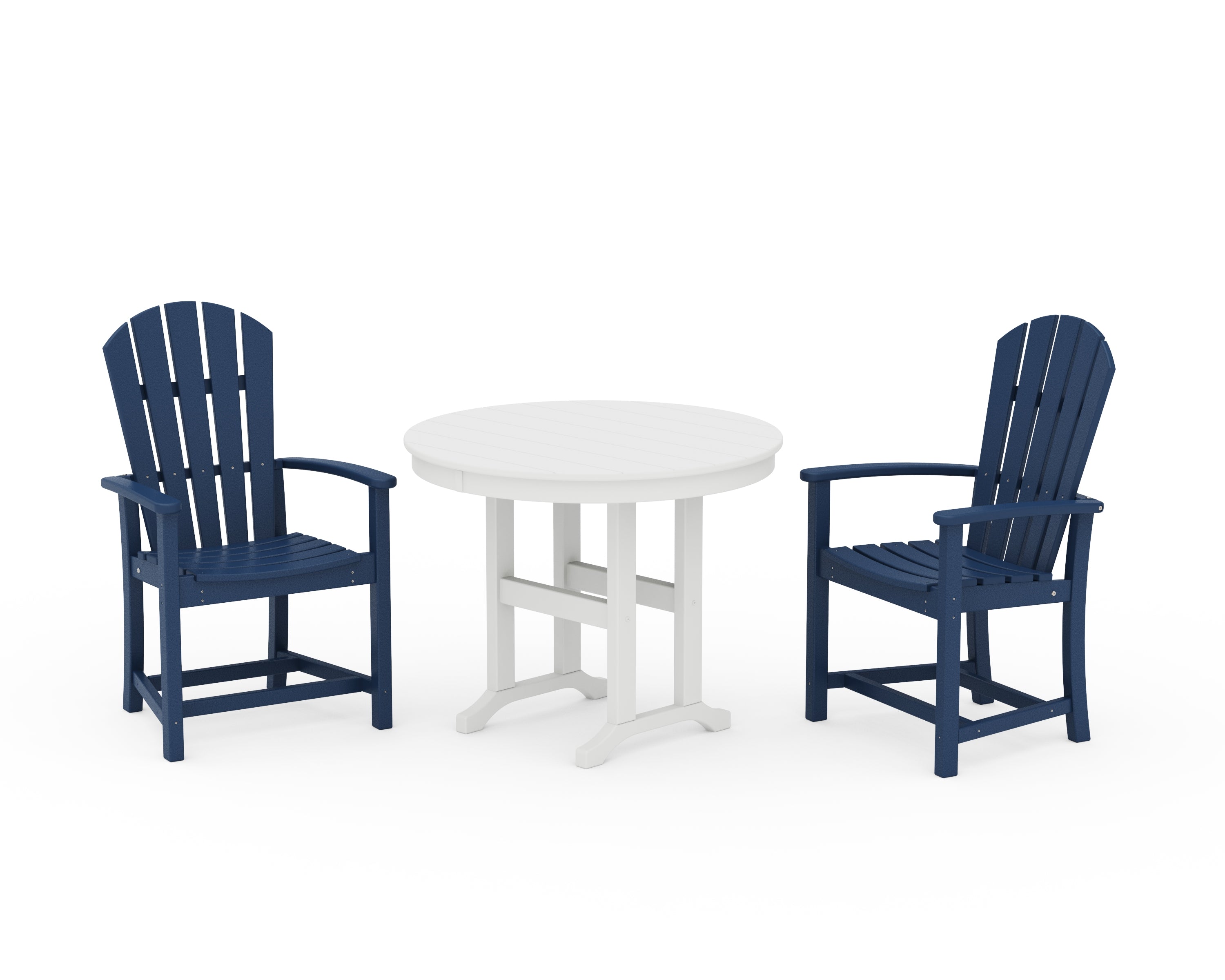 POLYWOOD® Palm Coast 3-Piece Round Farmhouse Dining Set in Navy / White
