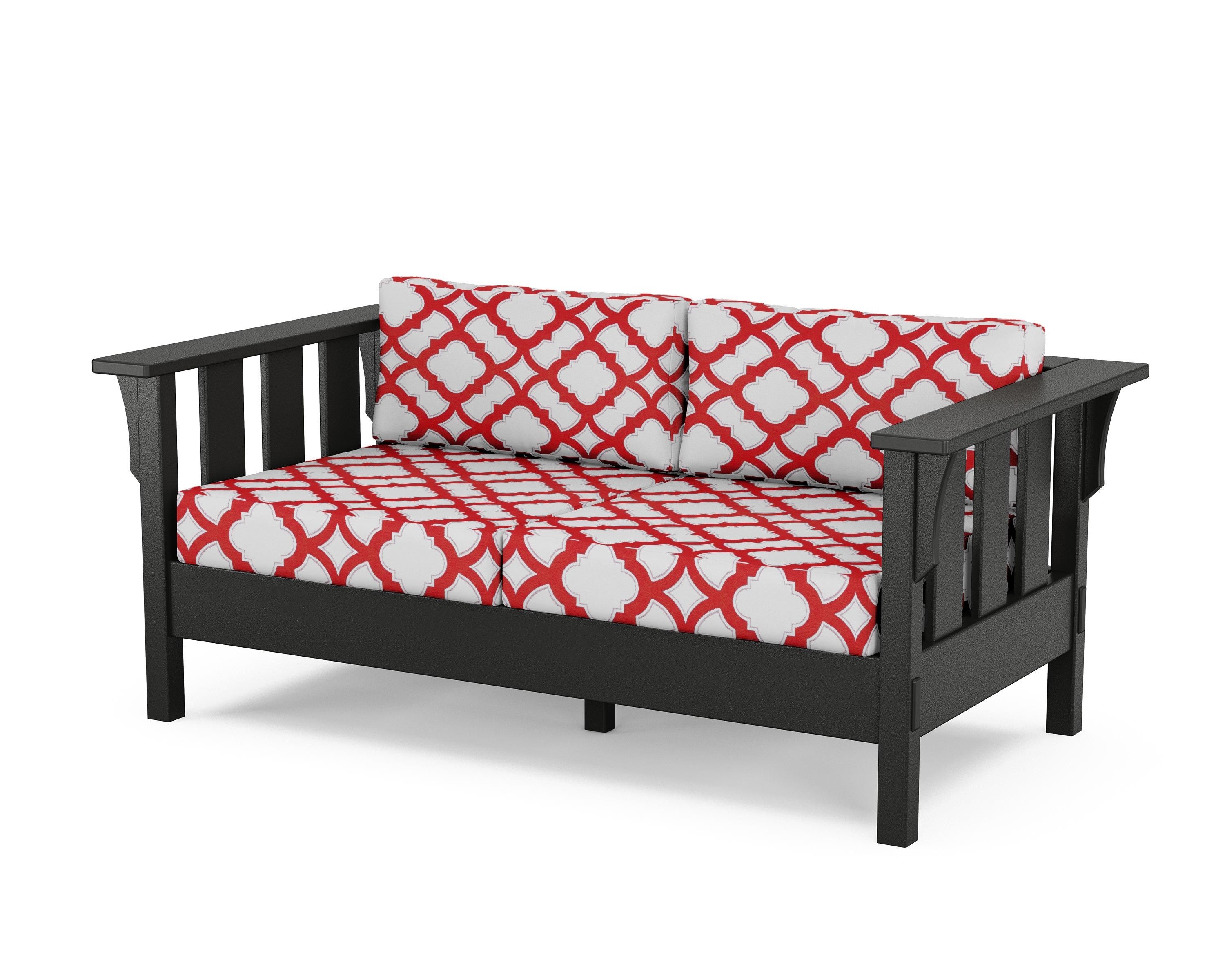 Martha Stewart by POLYWOOD® Acadia Deep Seating Loveseat in Black / Trellis Crimson