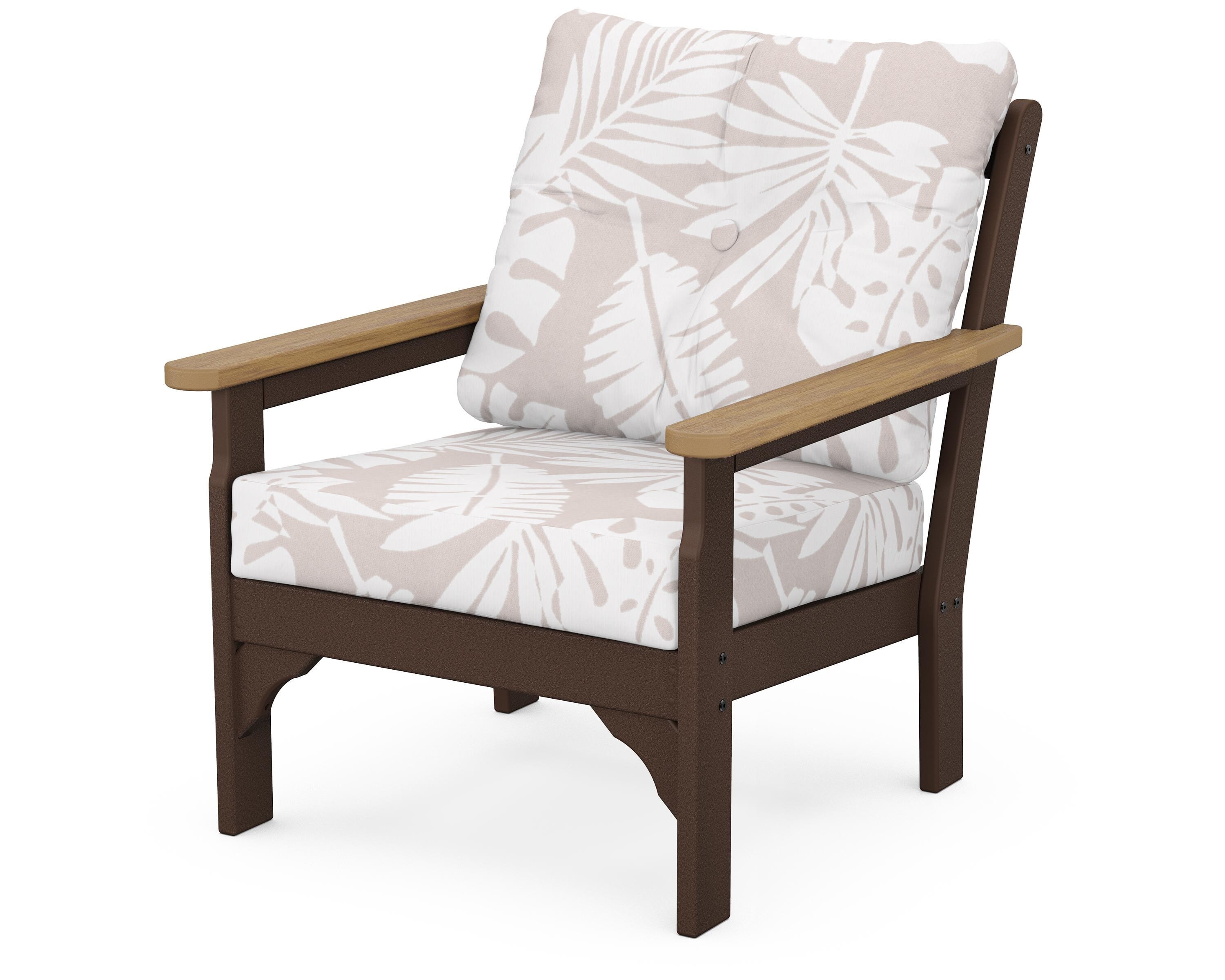 POLYWOOD® Vineyard Deep Seating Chair in Mahogany / Natural / Leaf Dune Burlap
