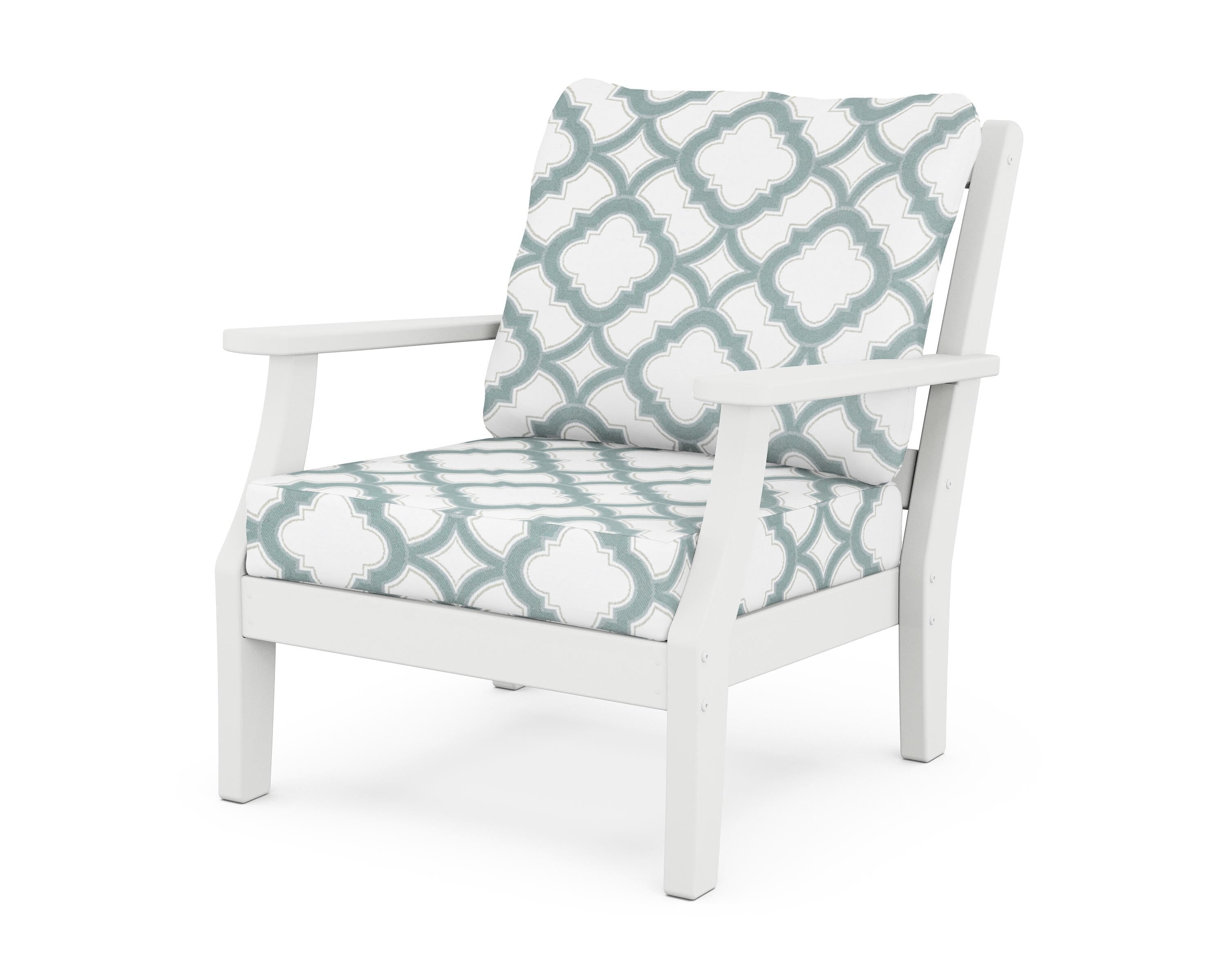 Martha Stewart by POLYWOOD® Chinoiserie Deep Seating Chair in White / Trellis Glacier Spa