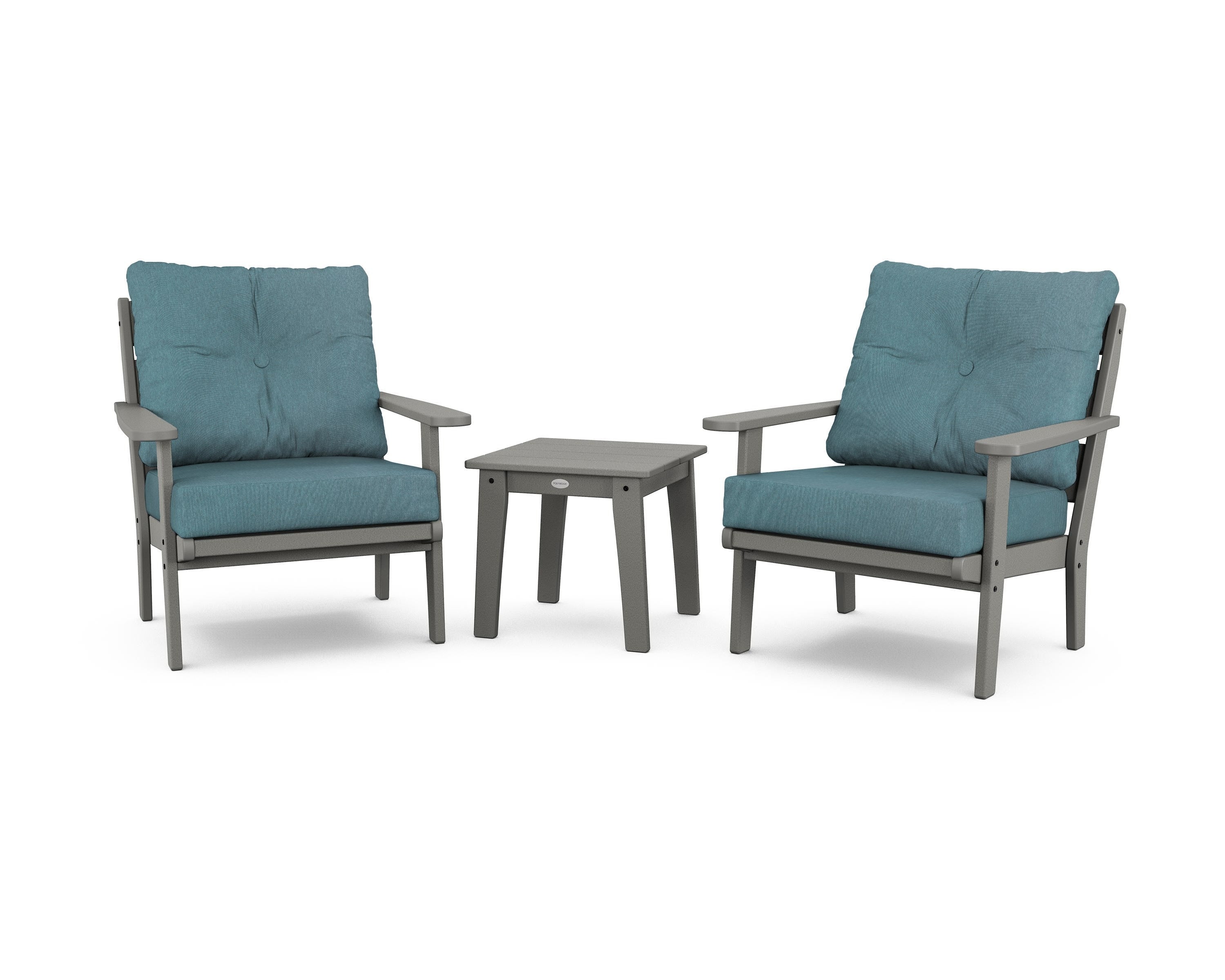 POLYWOOD® Lakeside 3-Piece Deep Seating Chair Set in Slate Grey / Ocean Teal