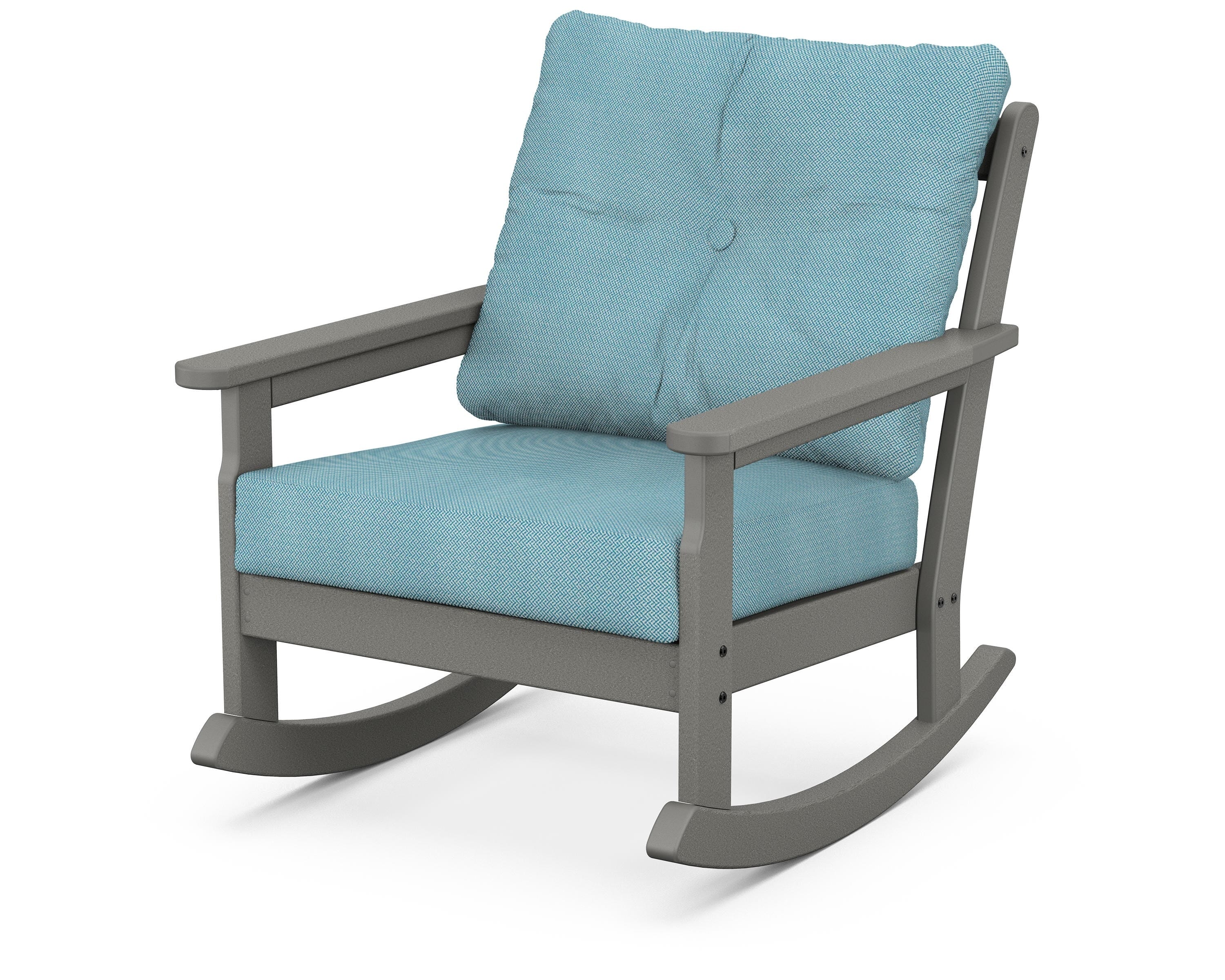 POLYWOOD® Vineyard Deep Seating Rocking Chair in Slate Grey / Lattice Sky Blue